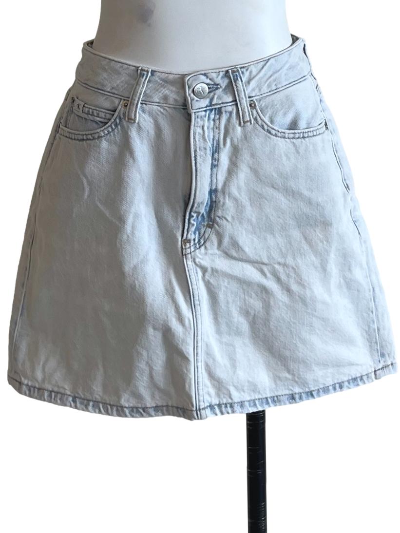 Sky Blue Denim High-Waisted Mini Skirt