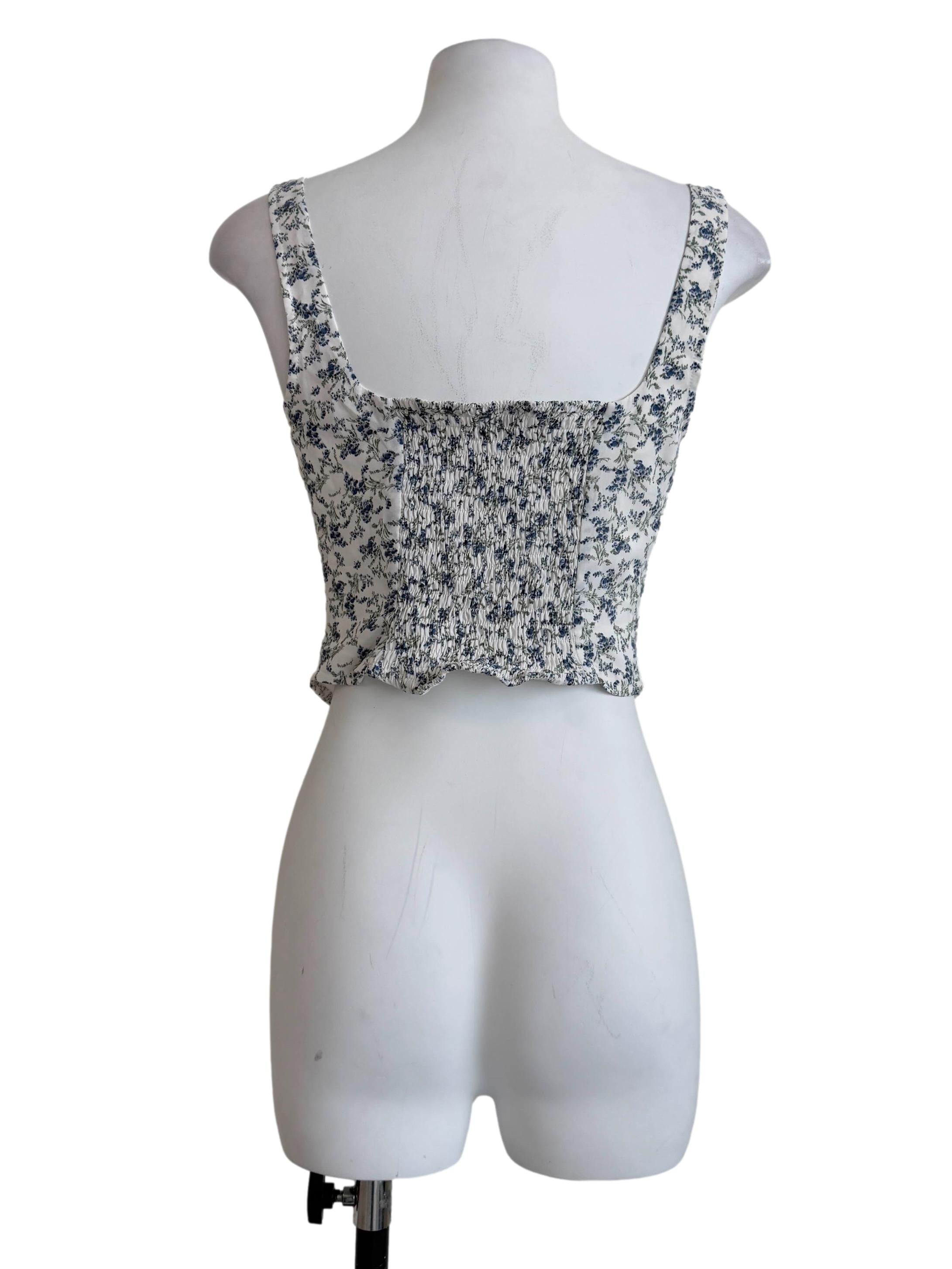 White Flower Printed Top