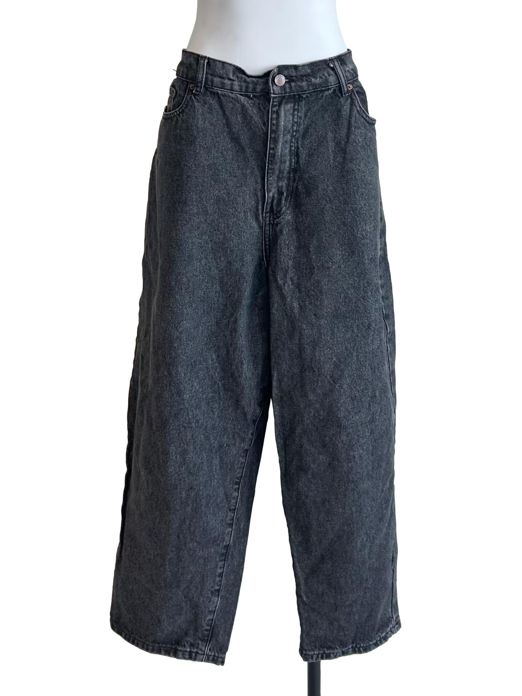 Washed Grey Wide Leg Denim Jeans LB