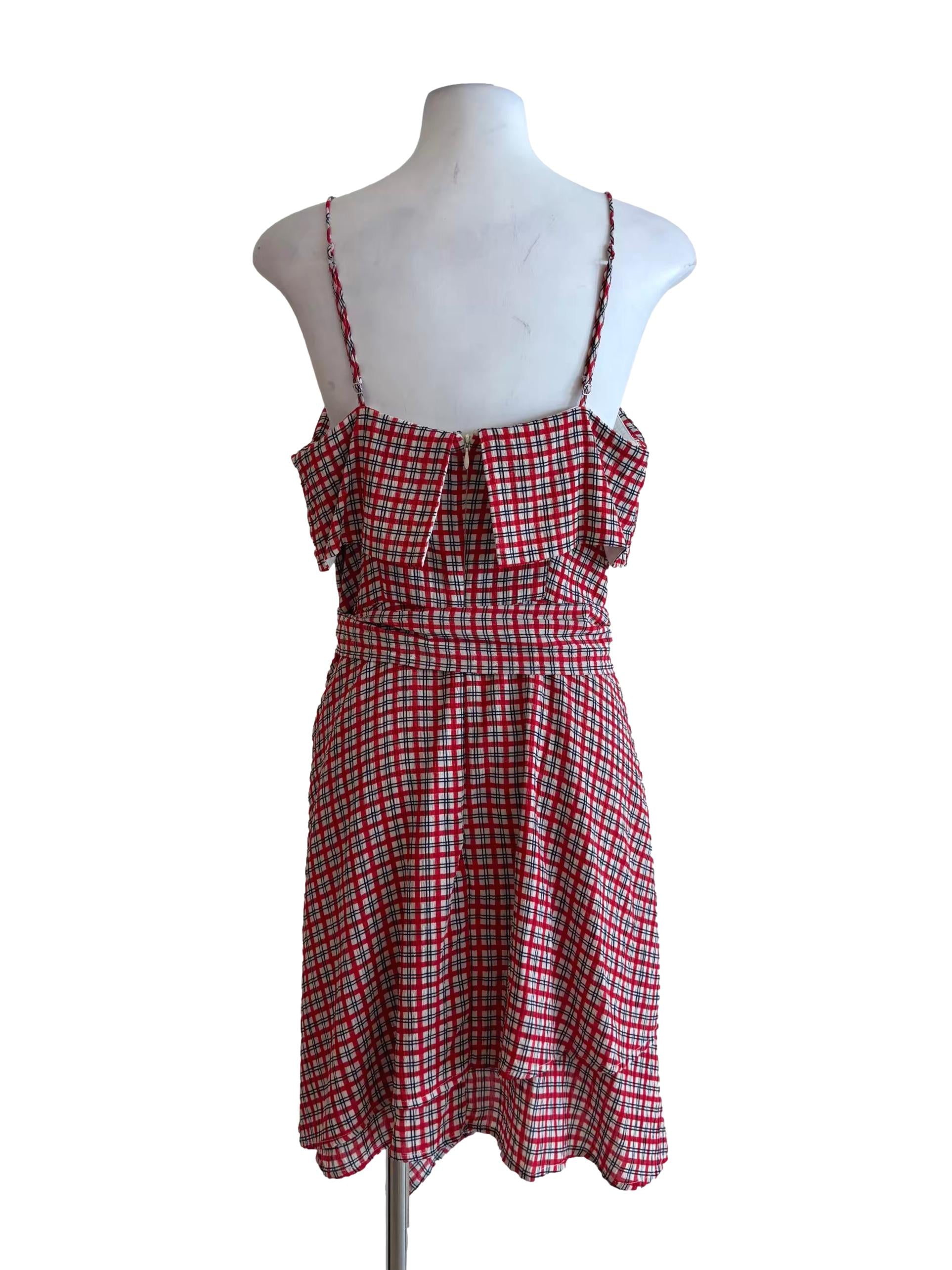 Crimson Red Plaid Spaghetti Strap Dress