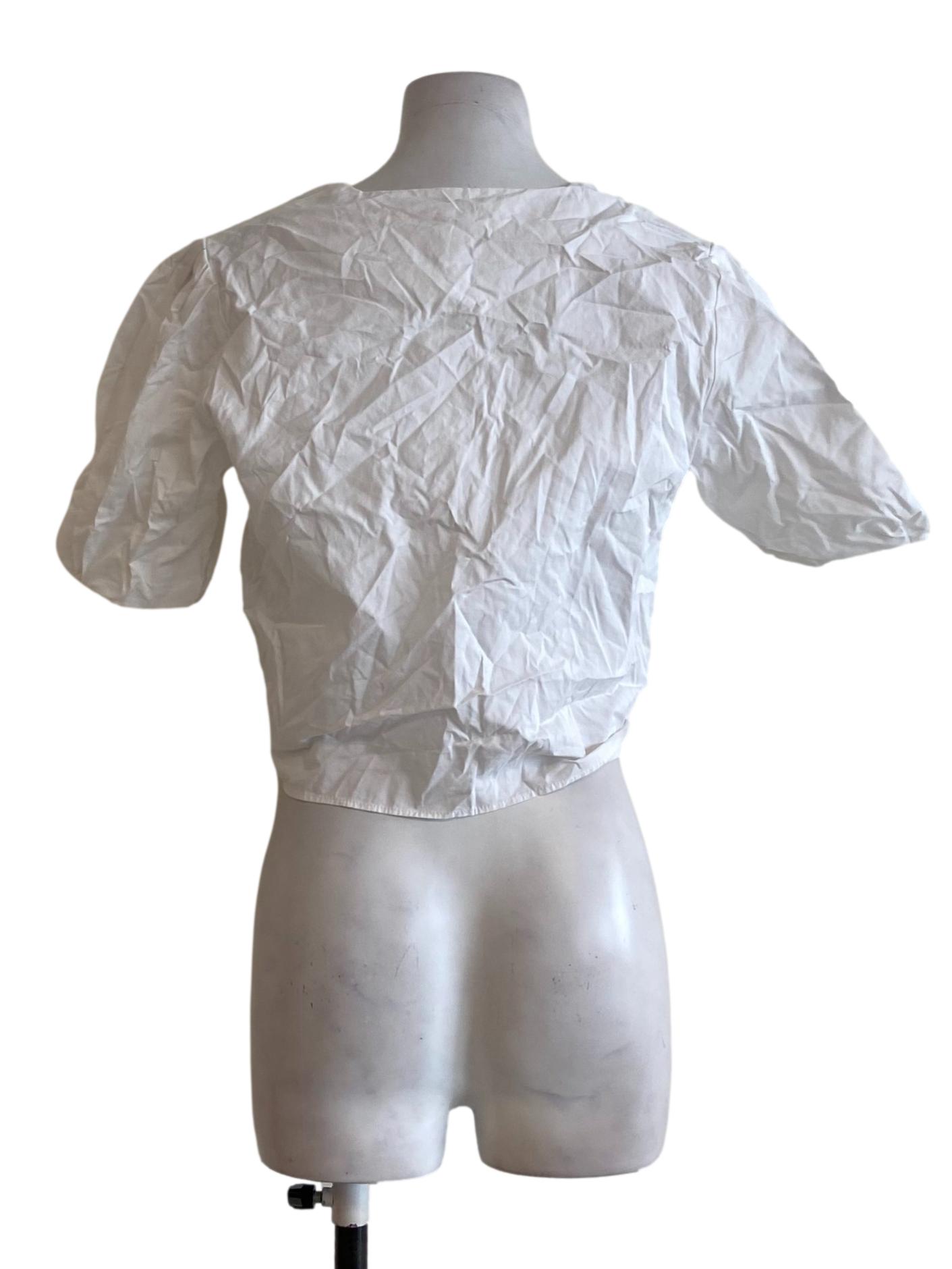White Front Knot V Neck Crop Top OSN