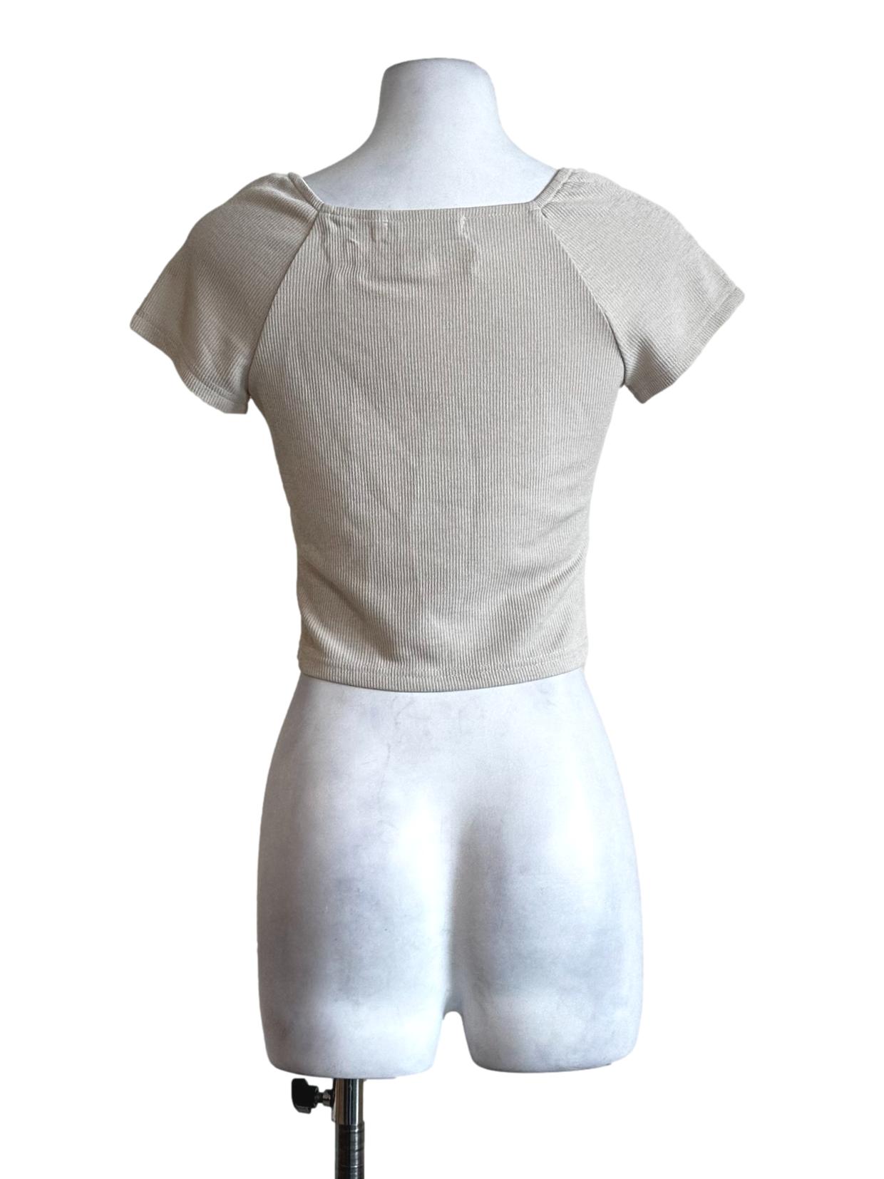 Beige Pencil Stripes Crop Top
