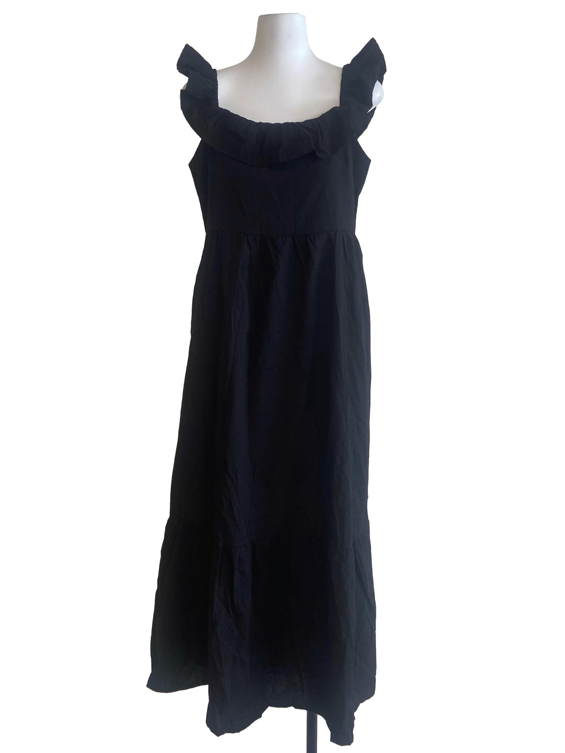 Black Drop Waist Ruffled Empire Dress