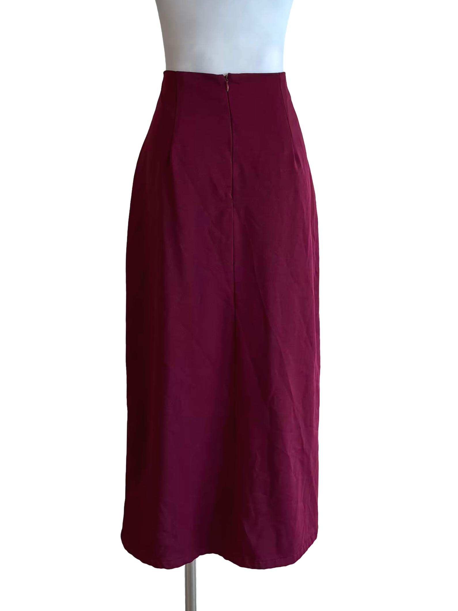 Maroon Buttoned Midi Skirt