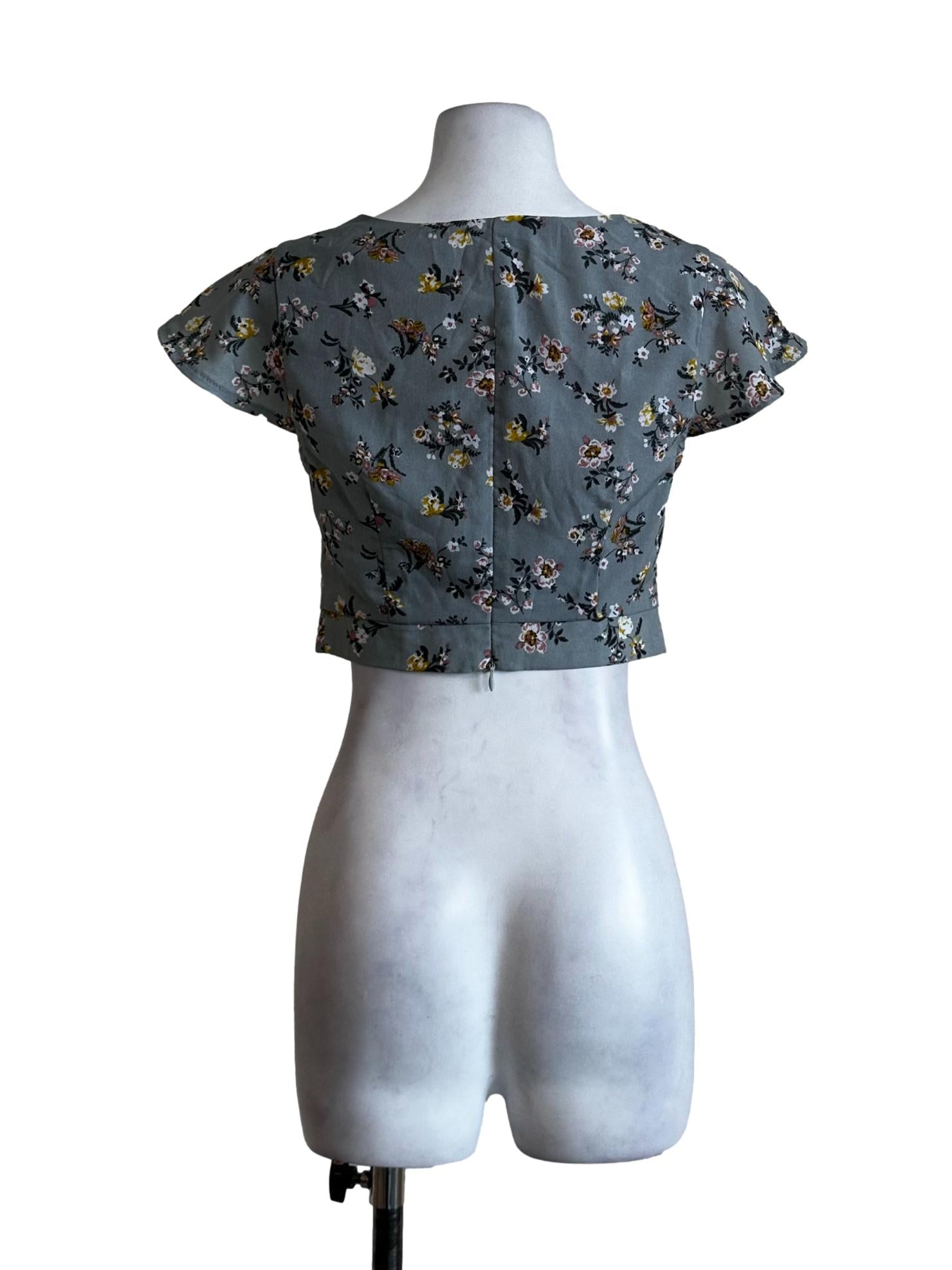 Grey Flower Pattern Crop Top