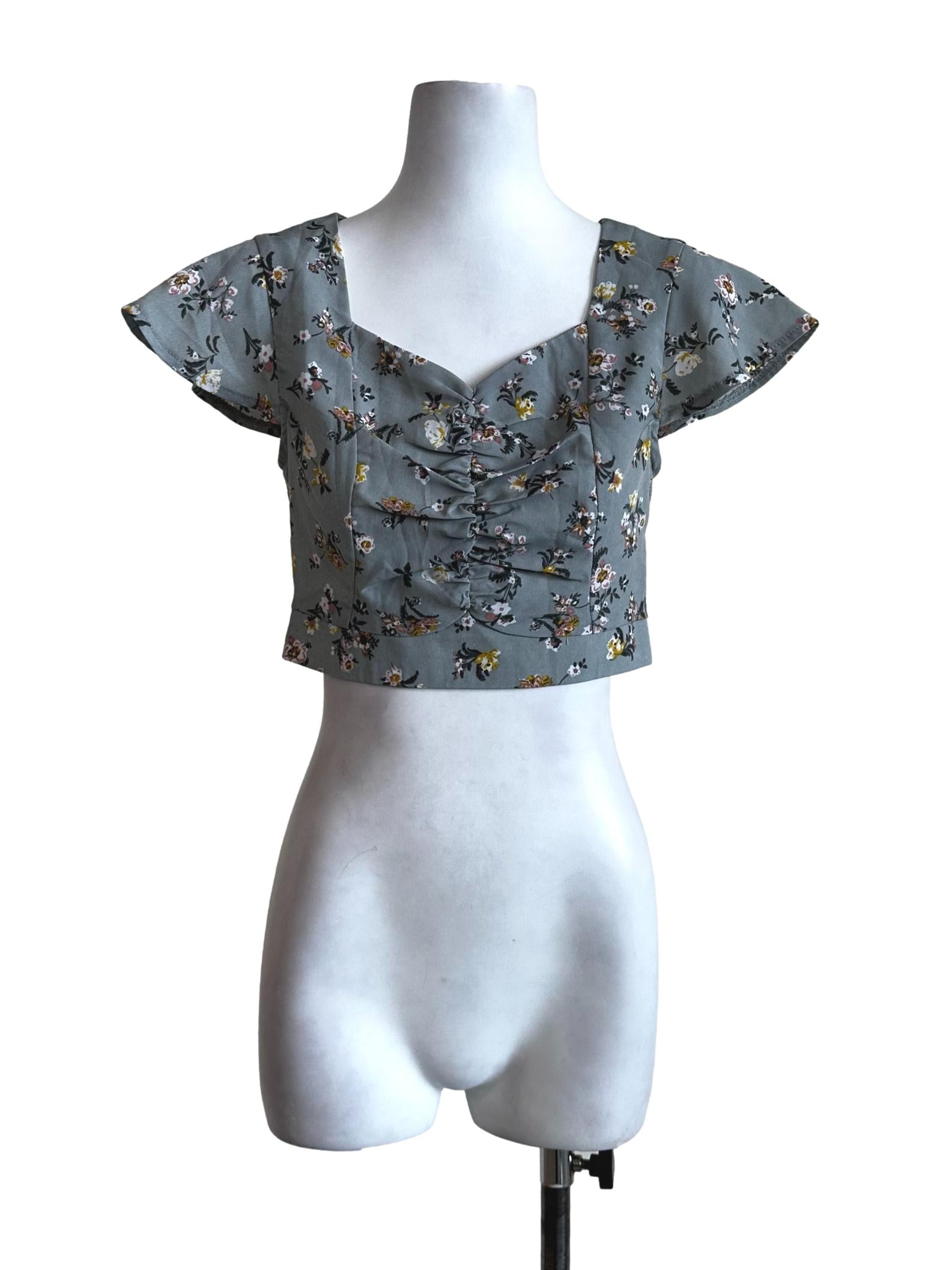 Grey Flower Pattern Crop Top