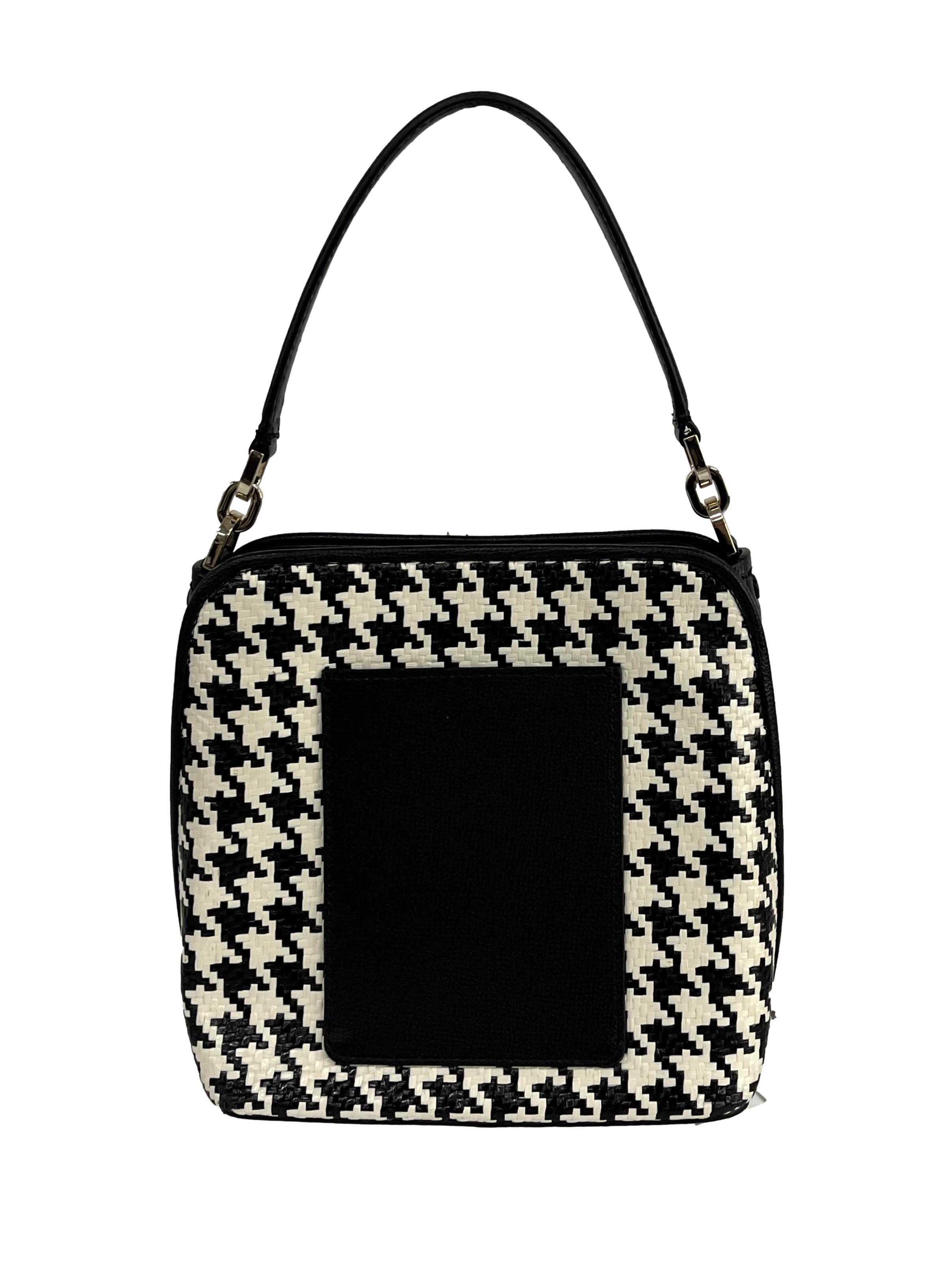 Black White Checkered Rattan Darcy Bucket Bag Handbag CSN