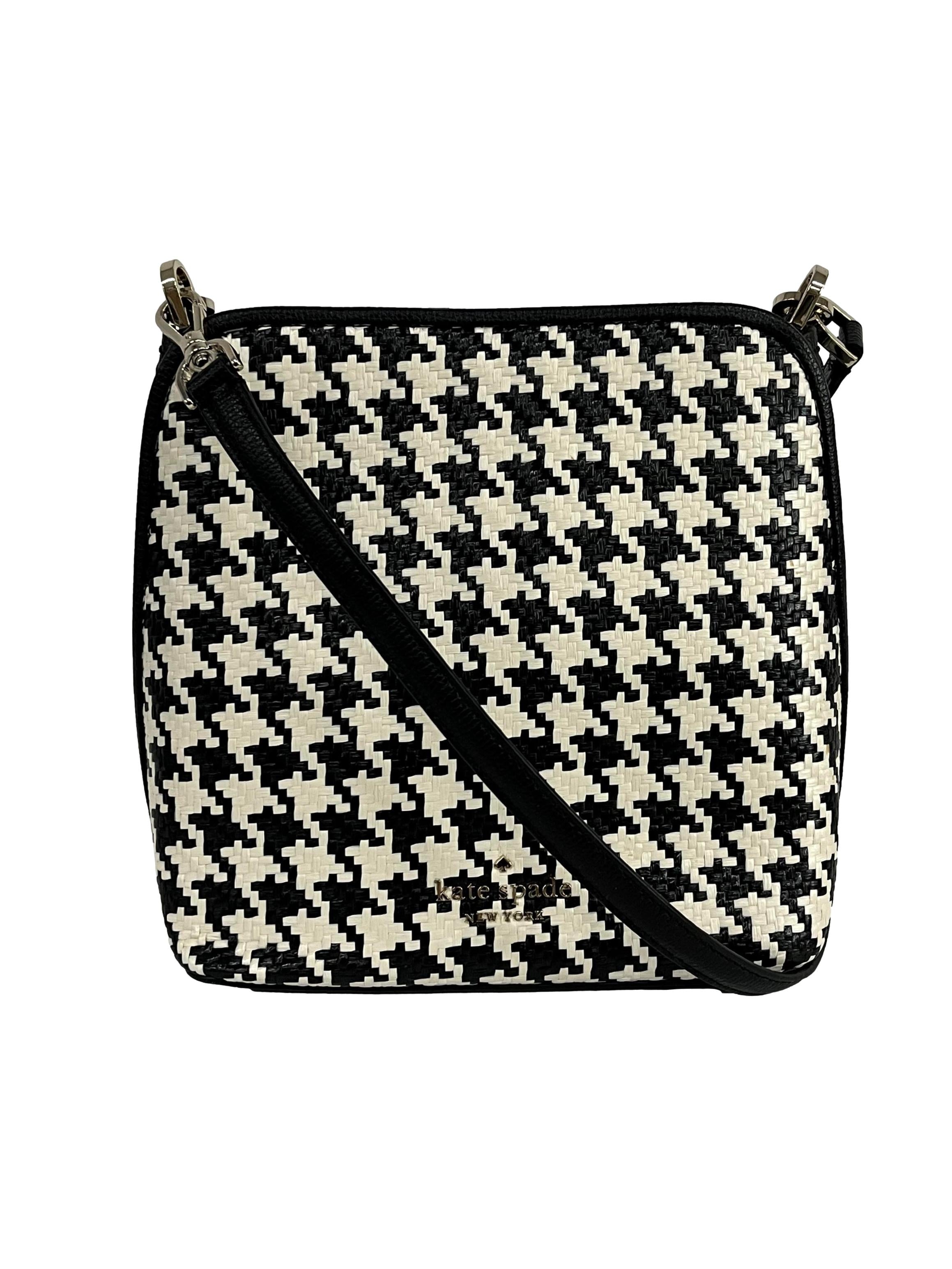 Black White Checkered Rattan Darcy Bucket Bag Handbag CSN