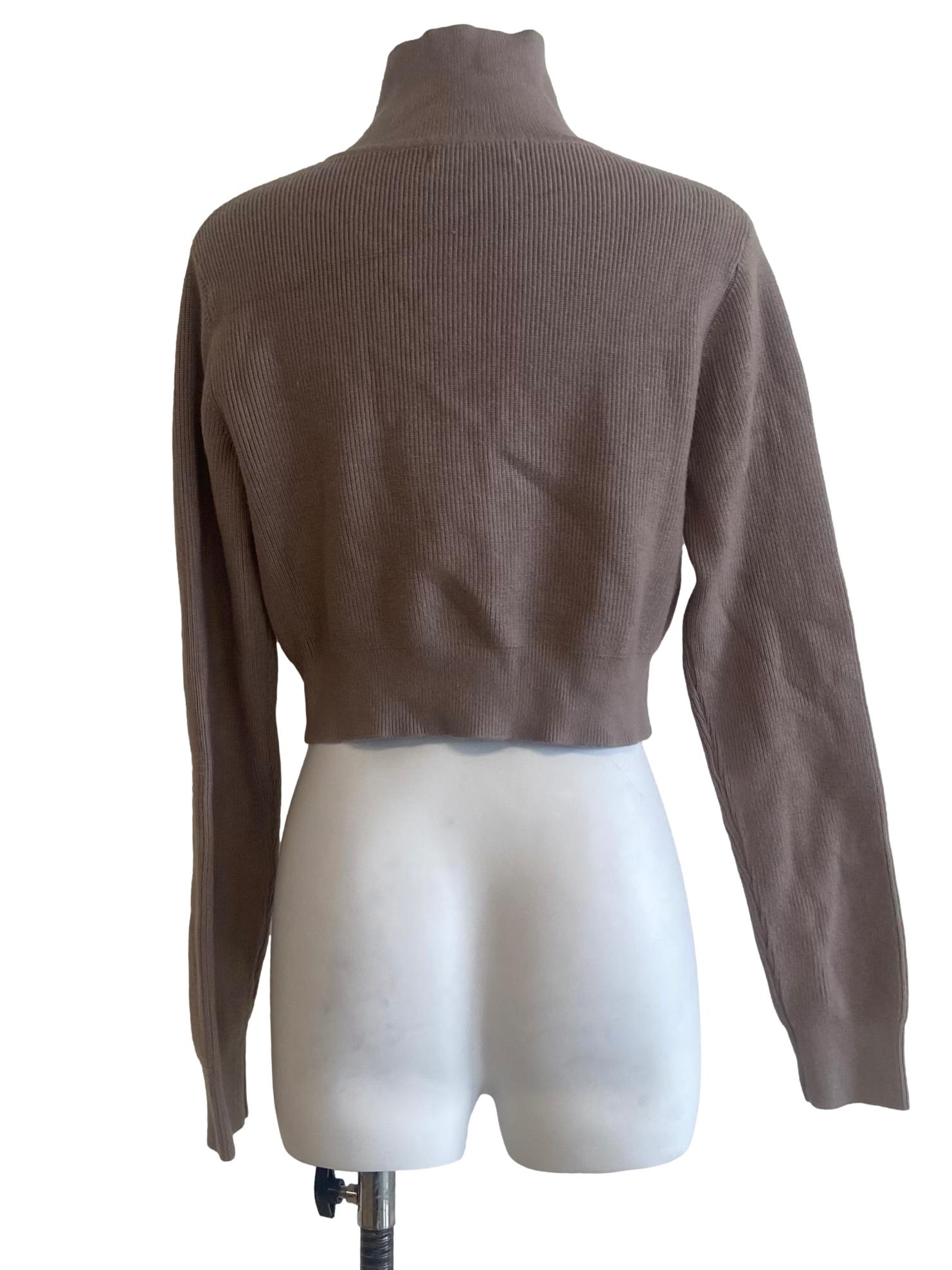 Bone Beige Pencil Stripe Zipper Top
