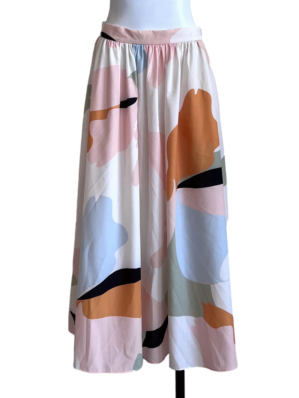 Ivory White Abstract Print Skirt LB
