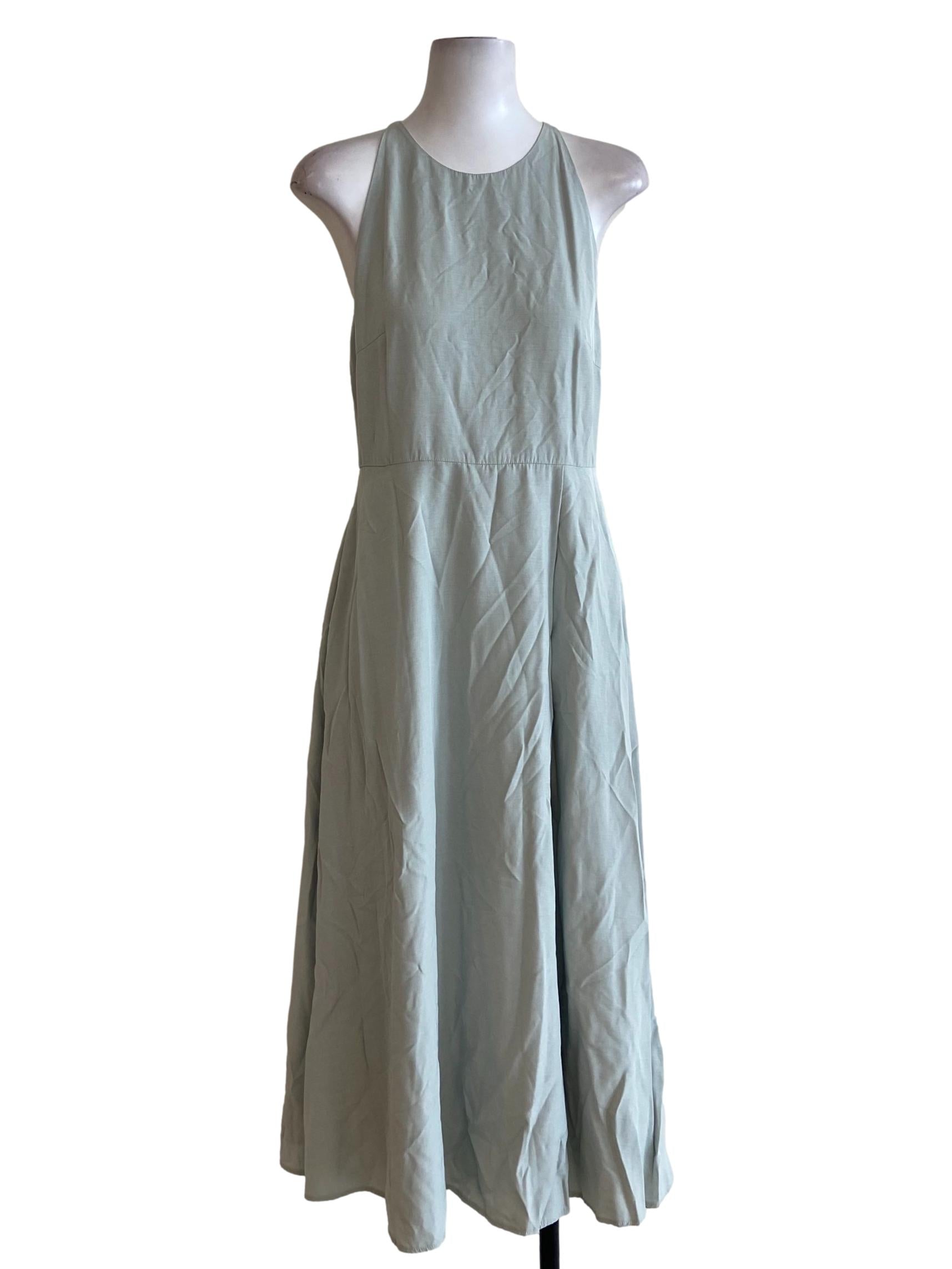 Pistachio Green Twill Halter Neck Empire Dress OSN