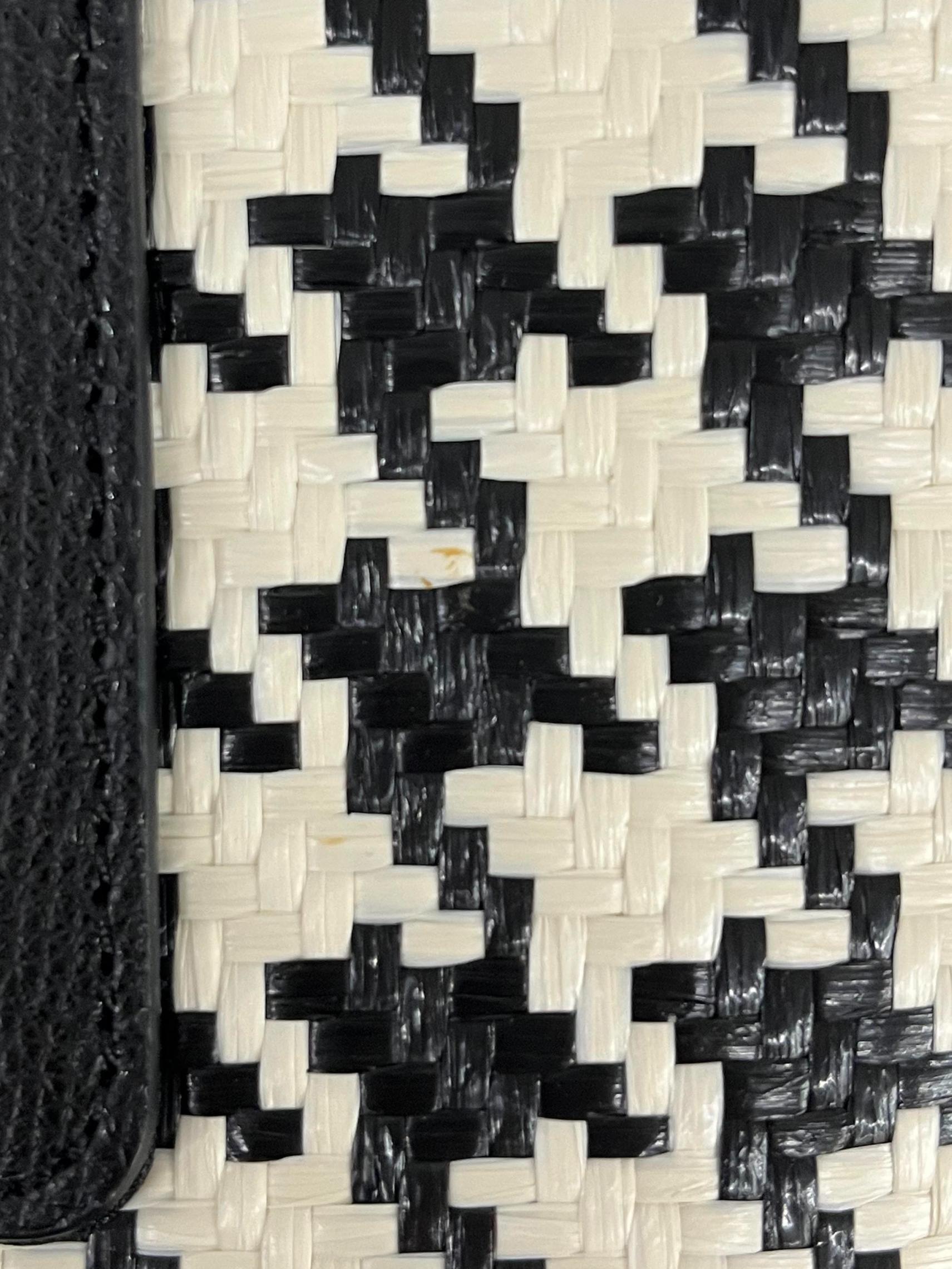 Black White Checkered Rattan Darcy Bucket Bag Handbag CSN