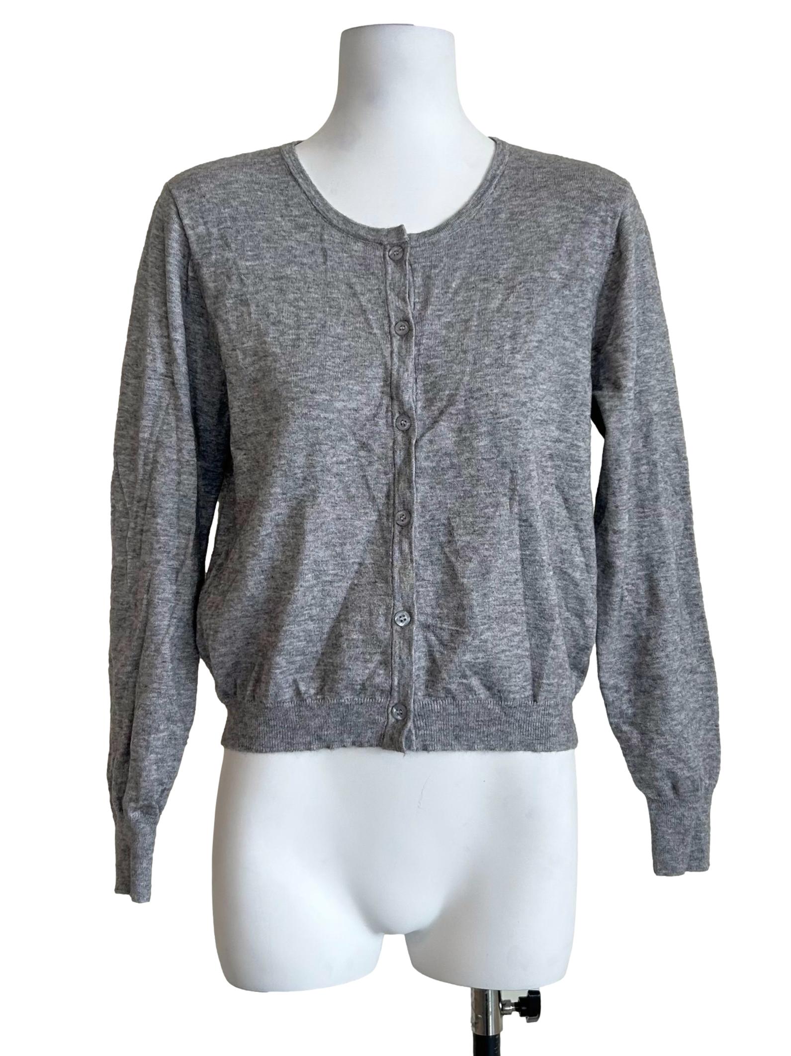 Grey Button Front Knit Cardigan