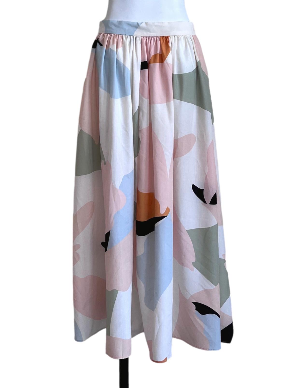 Ivory White Abstract Print Skirt LB