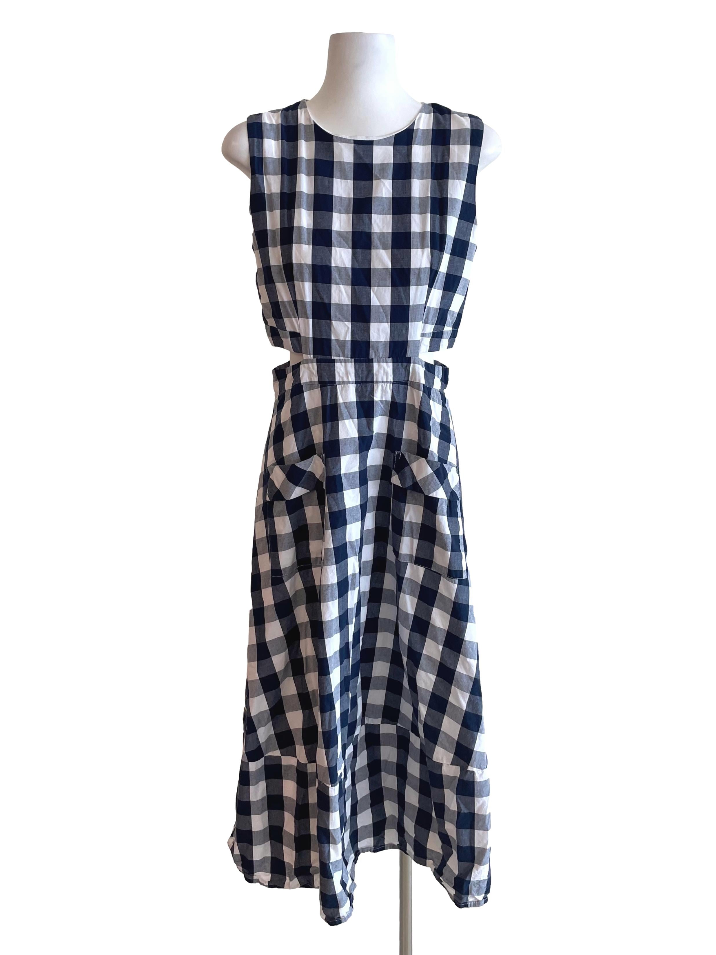 Navy & White Gingham Open Waist Dress