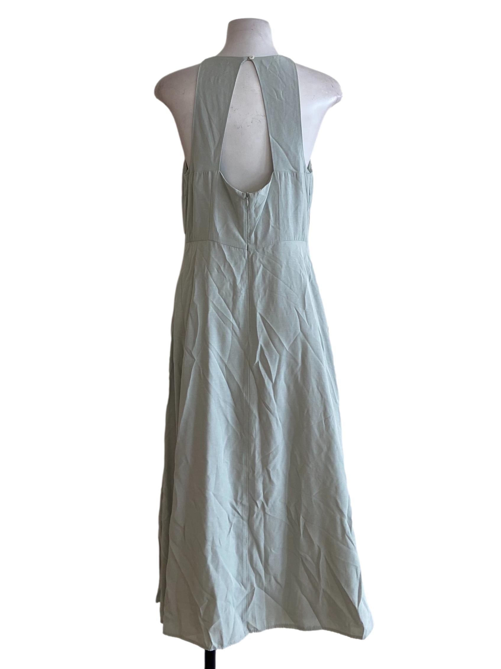 Pistachio Green Twill Halter Neck Empire Dress OSN