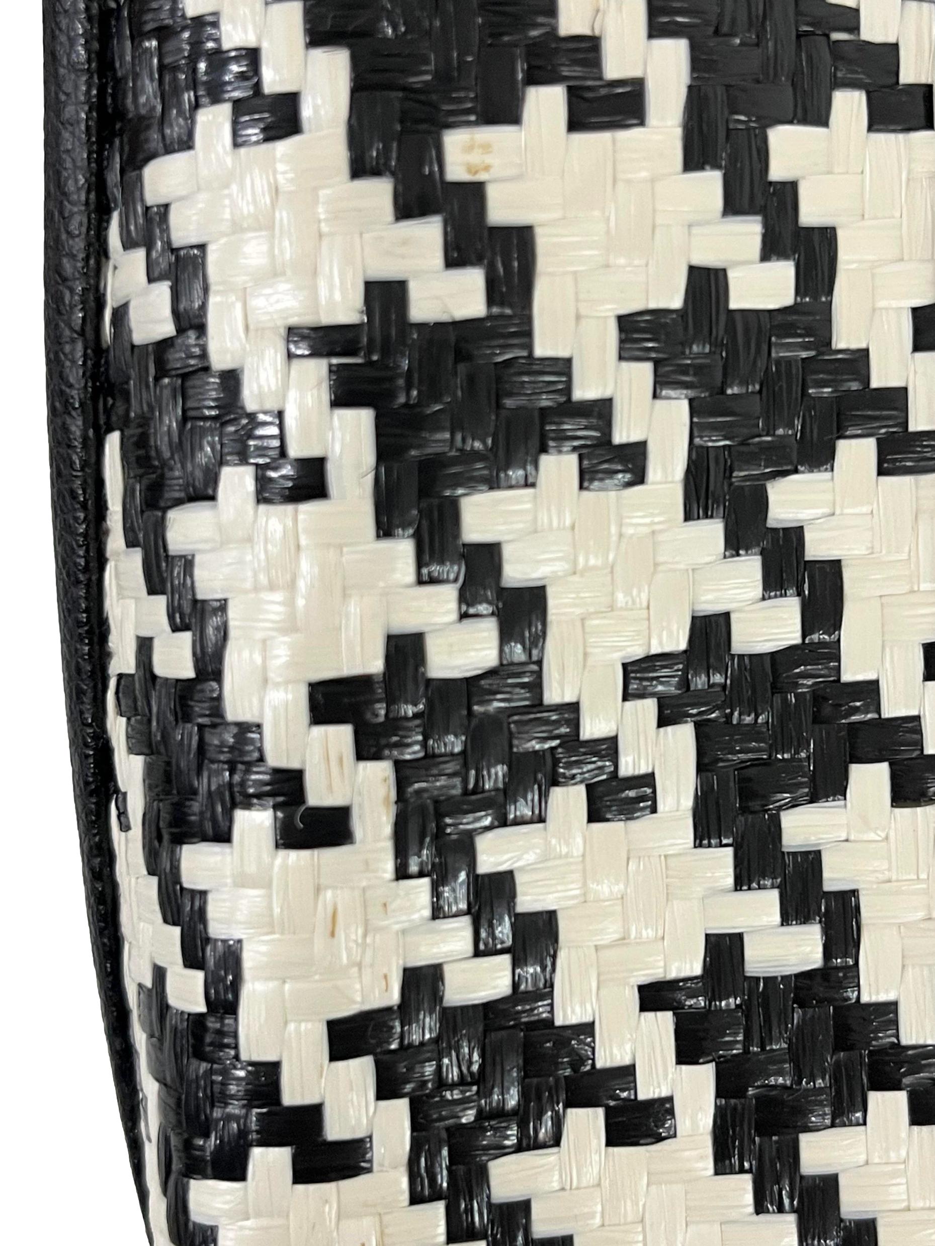 Black White Checkered Rattan Darcy Bucket Bag Handbag CSN
