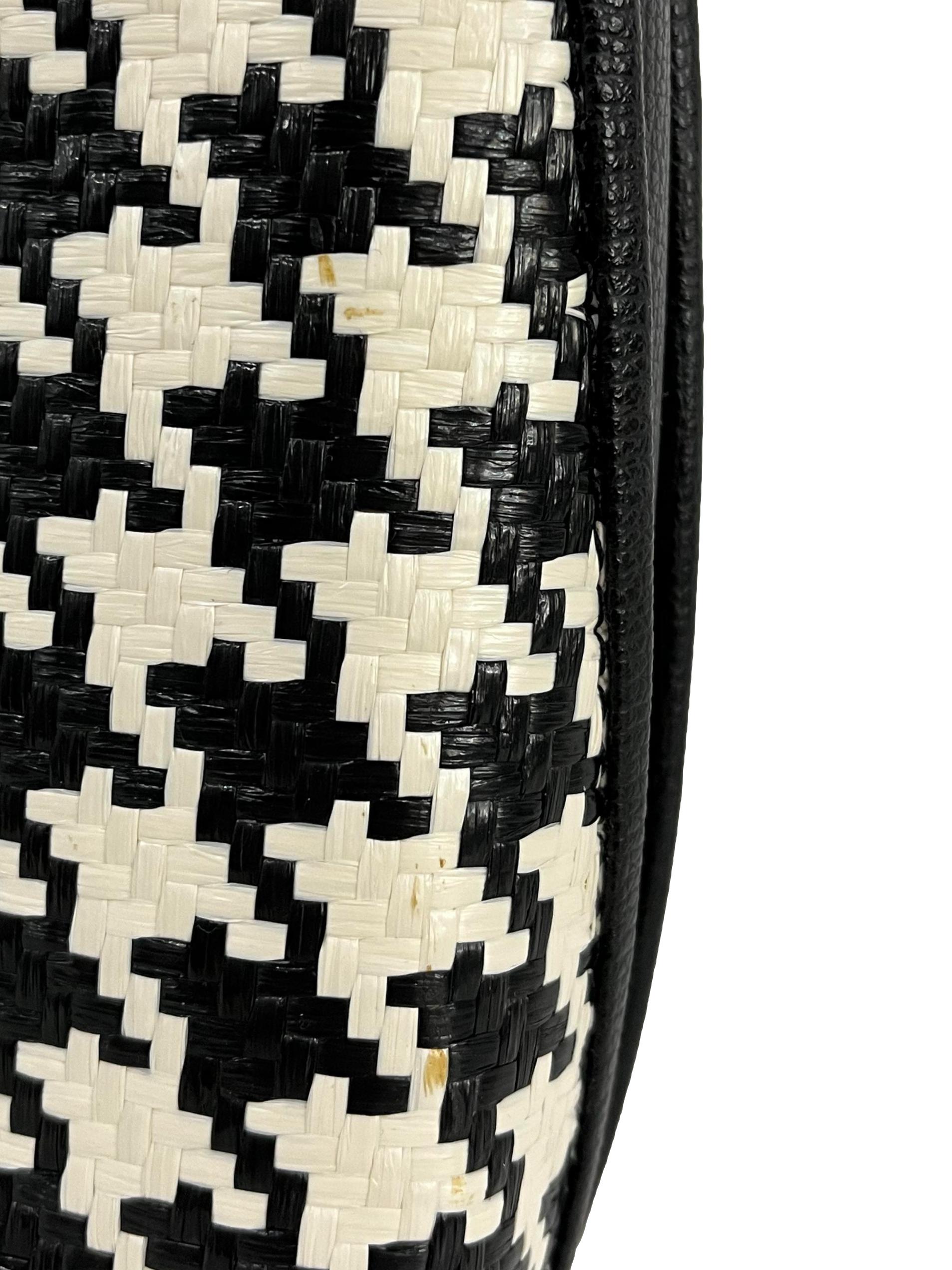 Black White Checkered Rattan Darcy Bucket Bag Handbag CSN