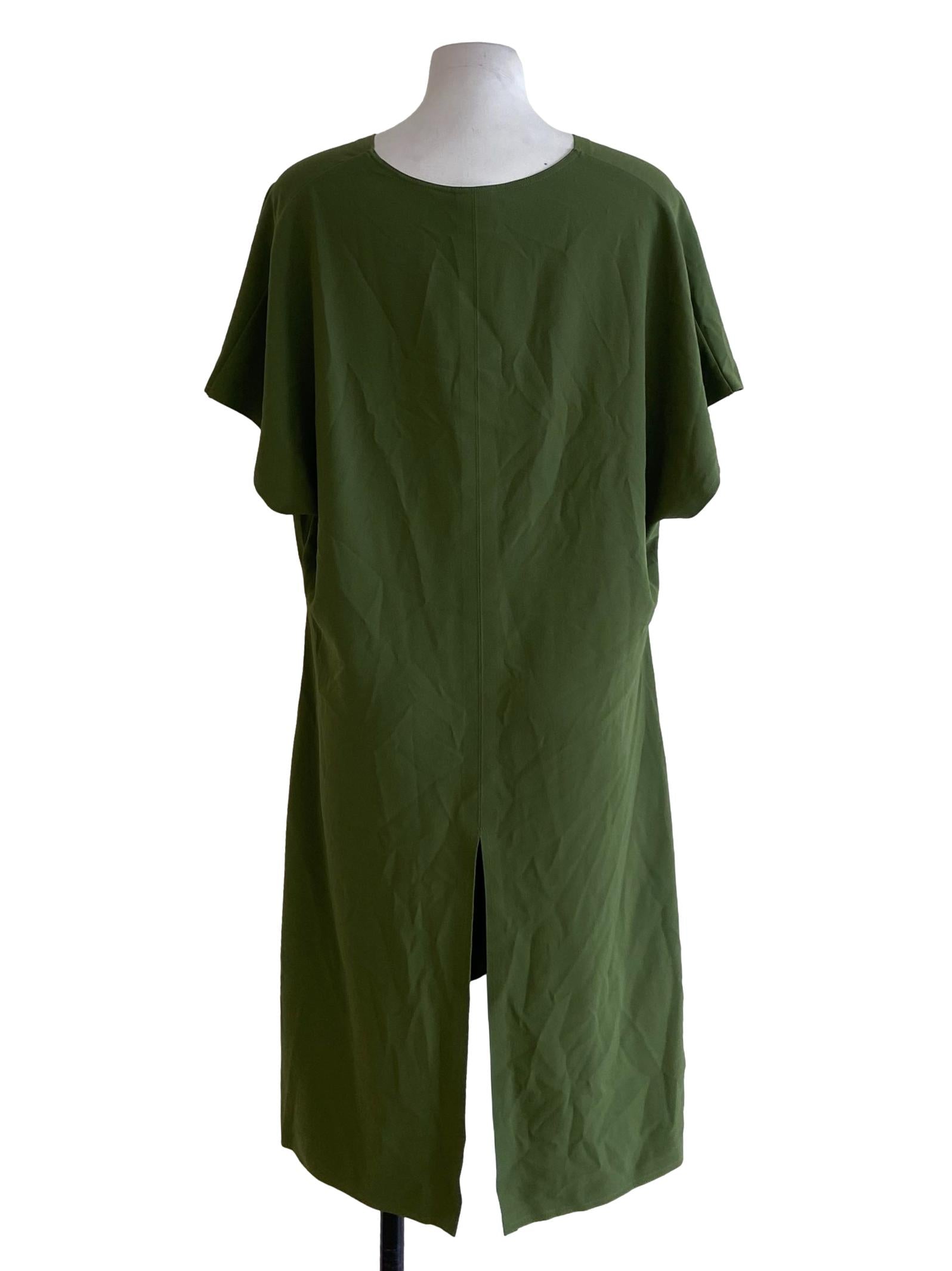 Moss Green Twill Batwing Sleeve Slip Dress