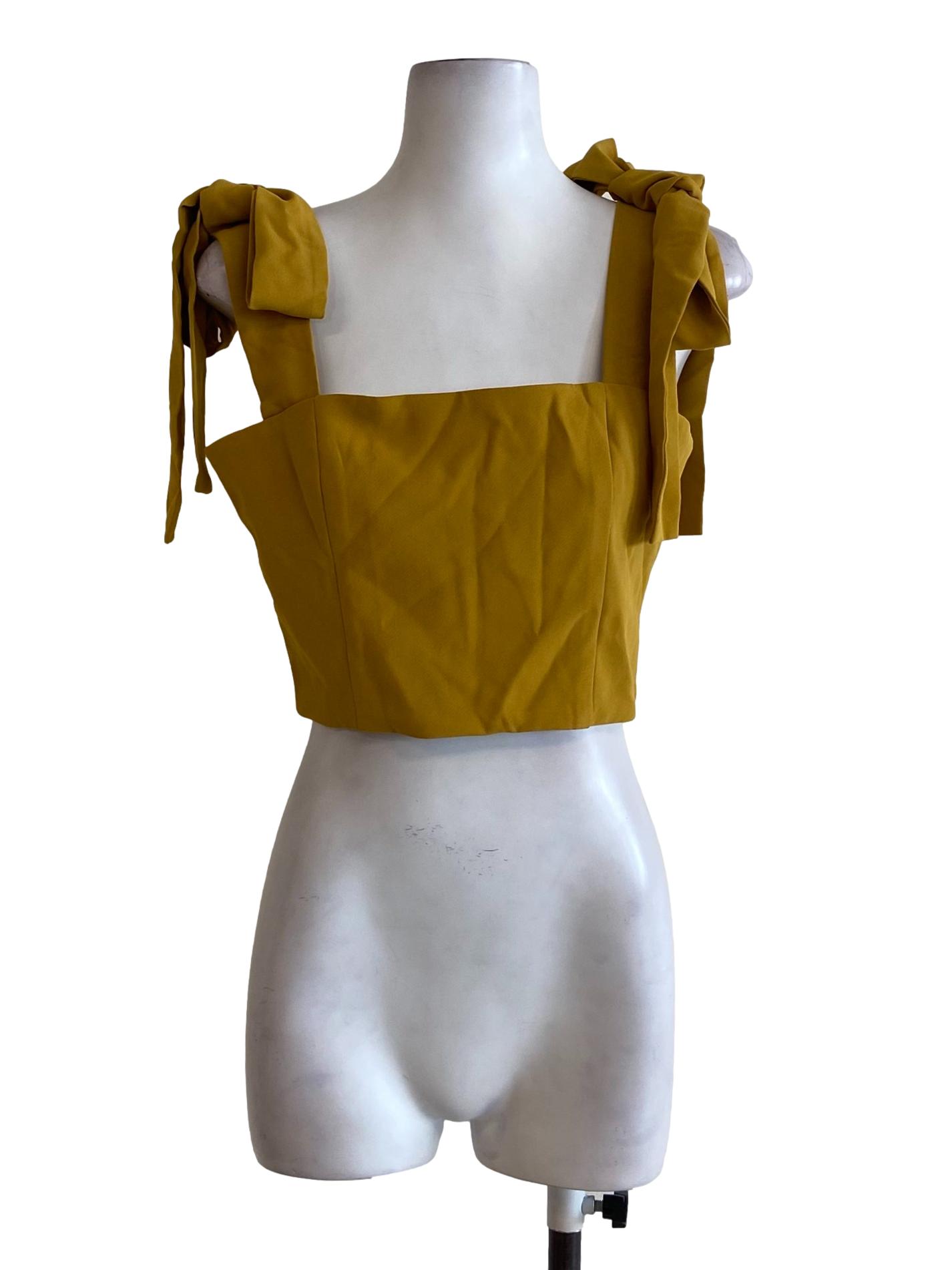 Medallions Yellow Strapless Crop Top