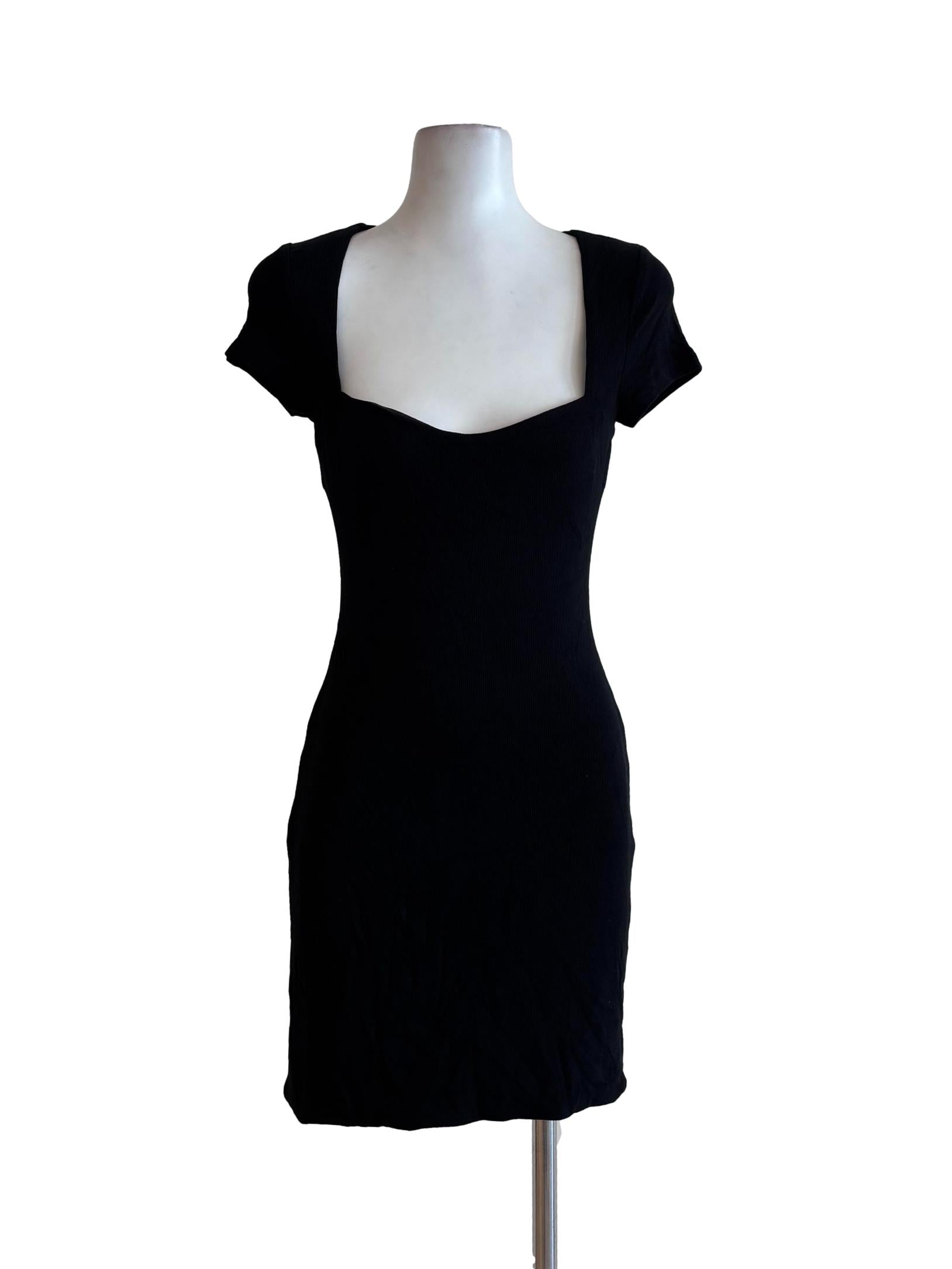 Jet Black Queen Anne Ribbed Dress
