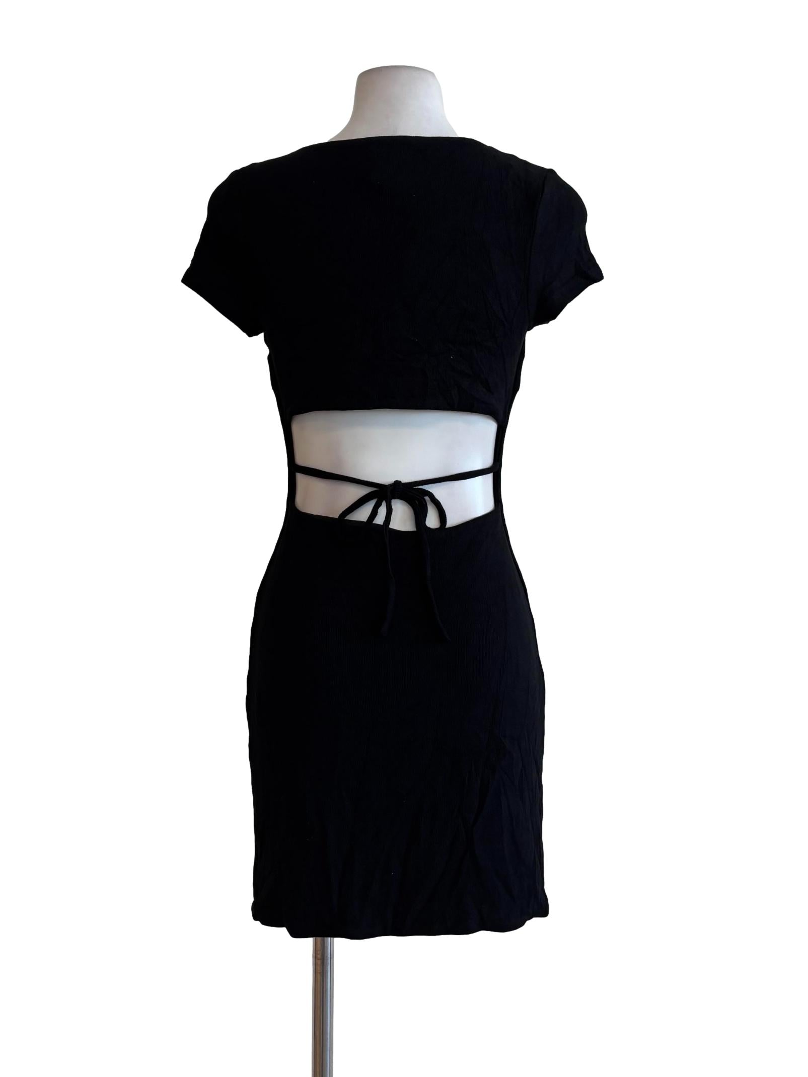 Jet Black Queen Anne Ribbed Dress