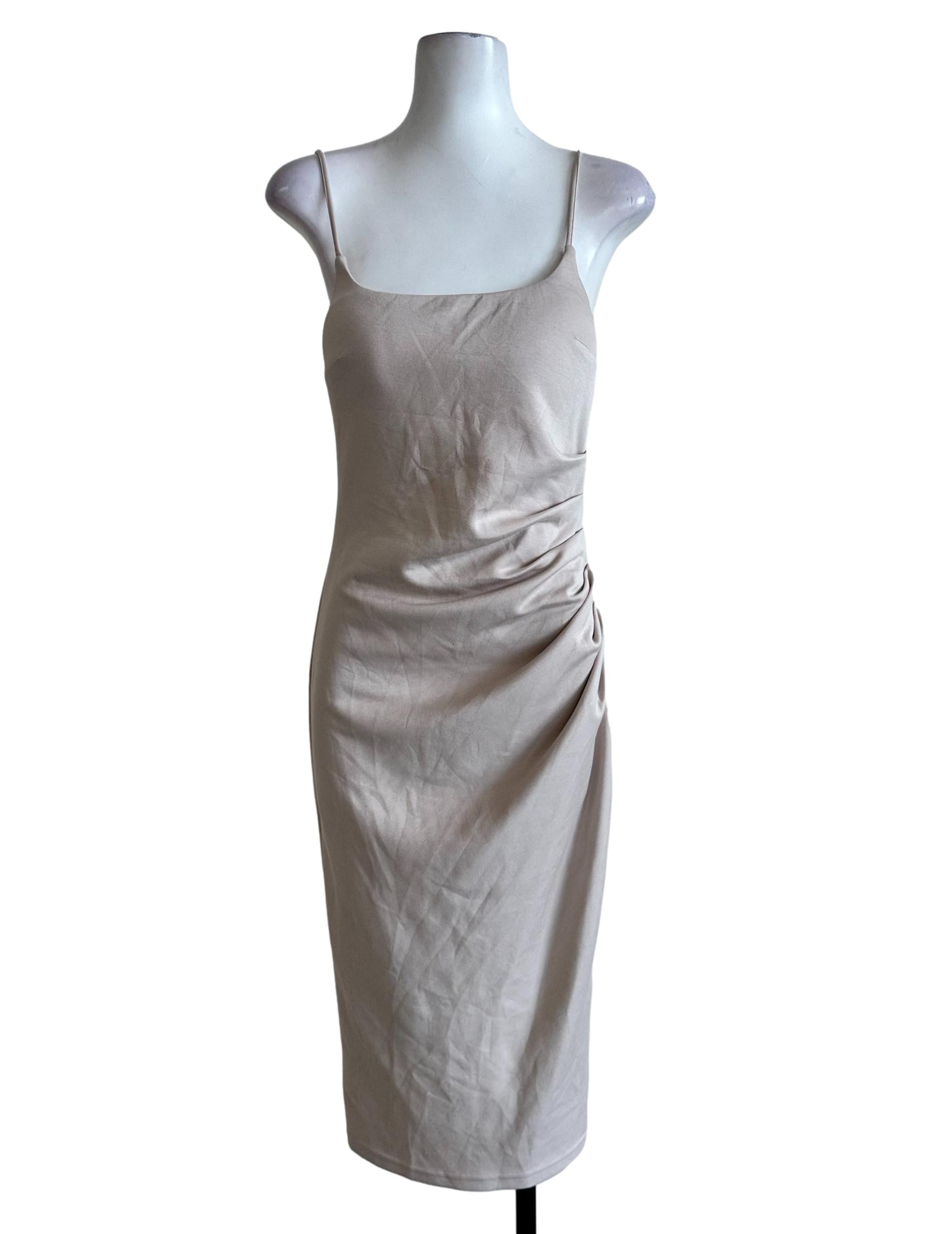 Beige Paddded Drapped Pattern Dress