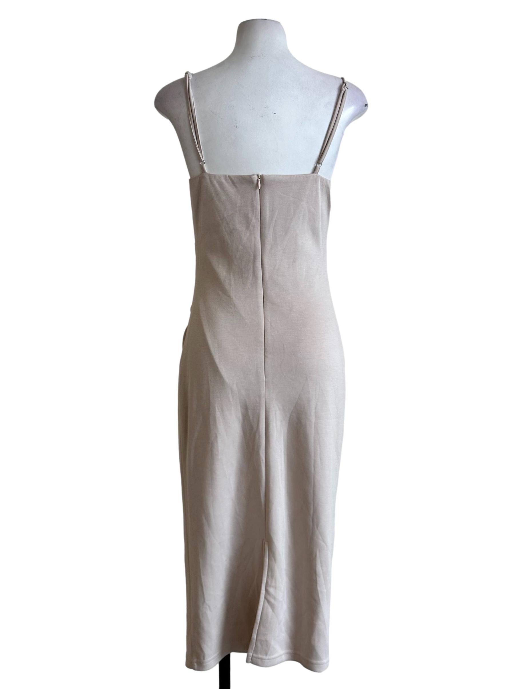 Beige Paddded Drapped Pattern Dress