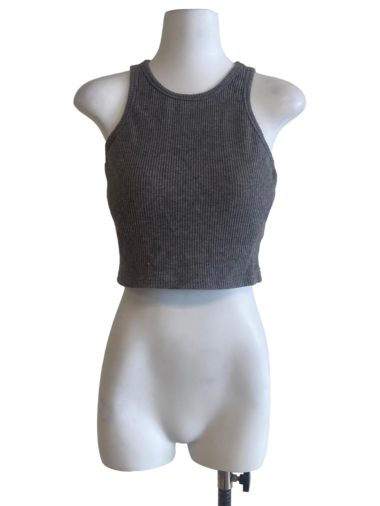 Fossil Grey Sleeveless Pencil Stripe Crop Top