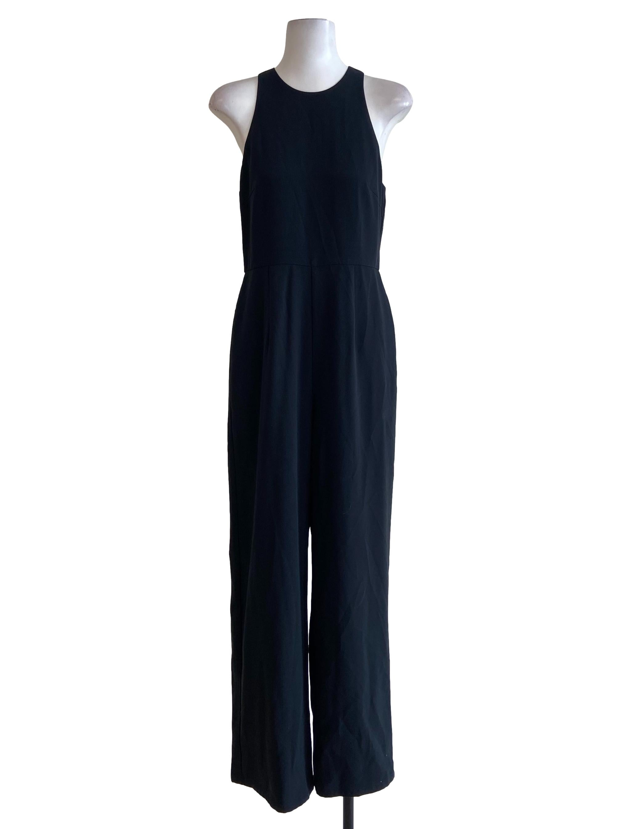 Black Herringbone Halter Neck Long Jumpsuits OSN