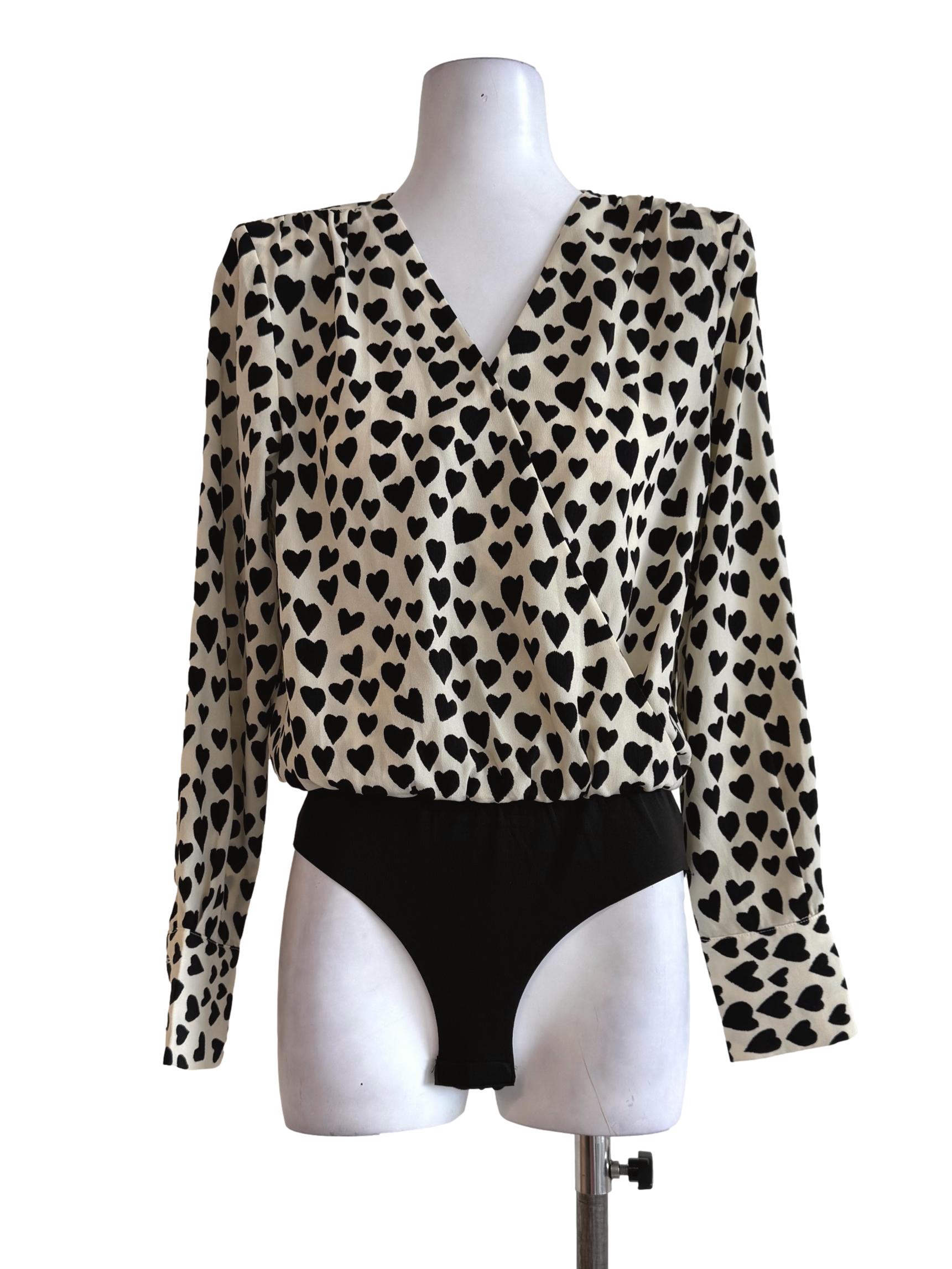 Cream With Black Heart Shaped Long Sleeve Romper
