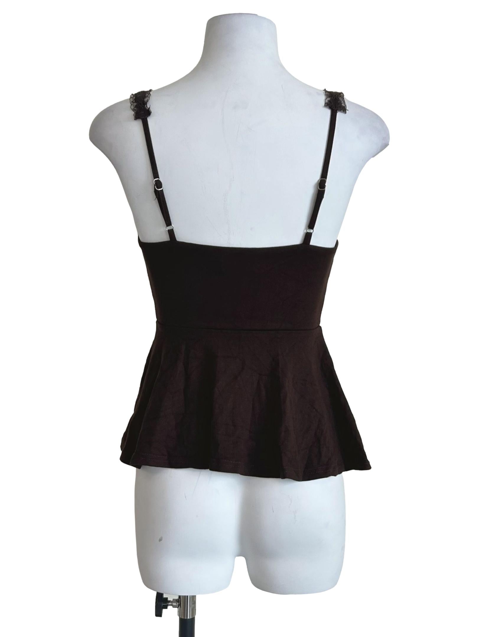 Chocolate Brown Lace Trim Peplum Top