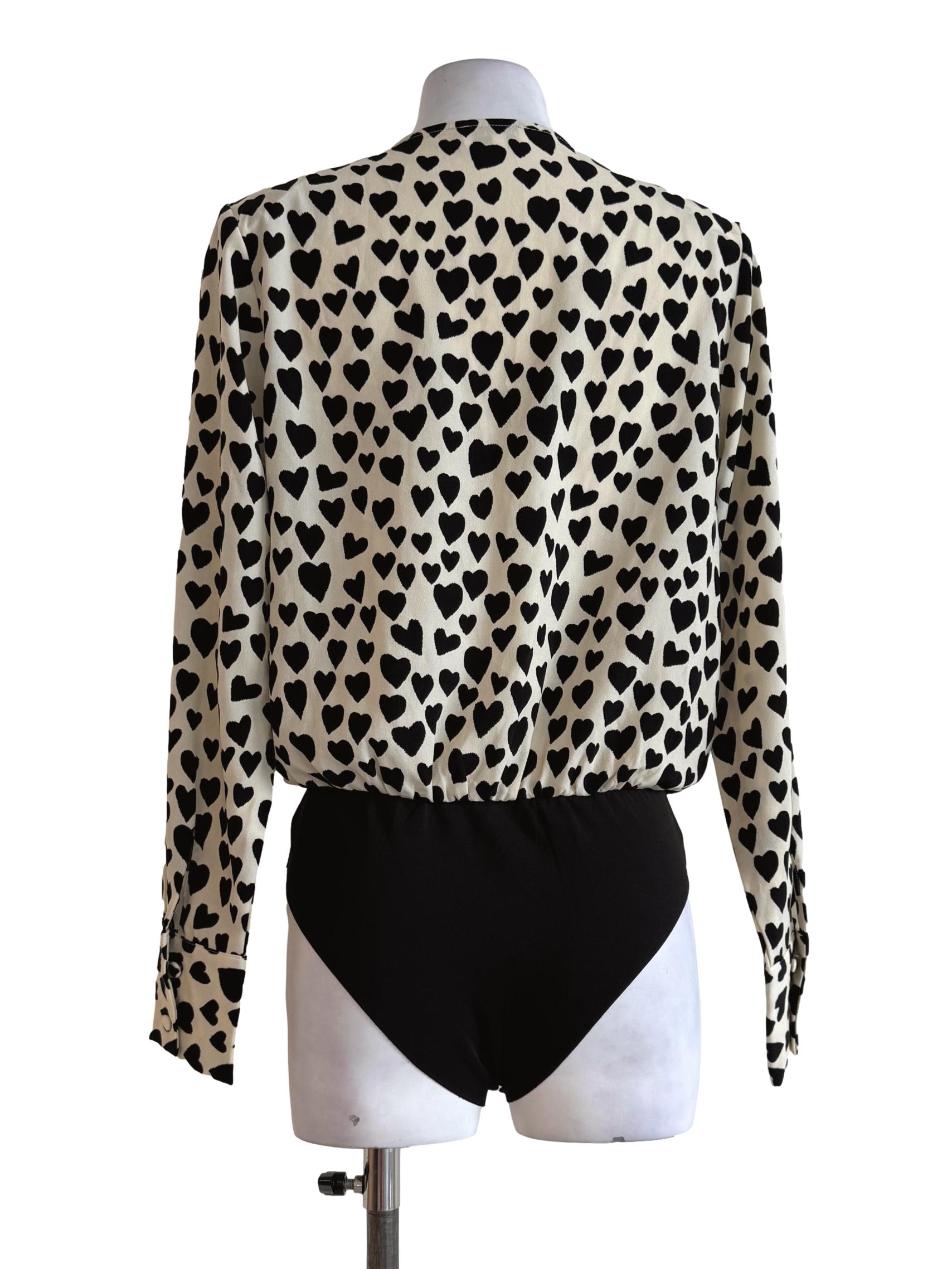 Cream With Black Heart Shaped Long Sleeve Romper