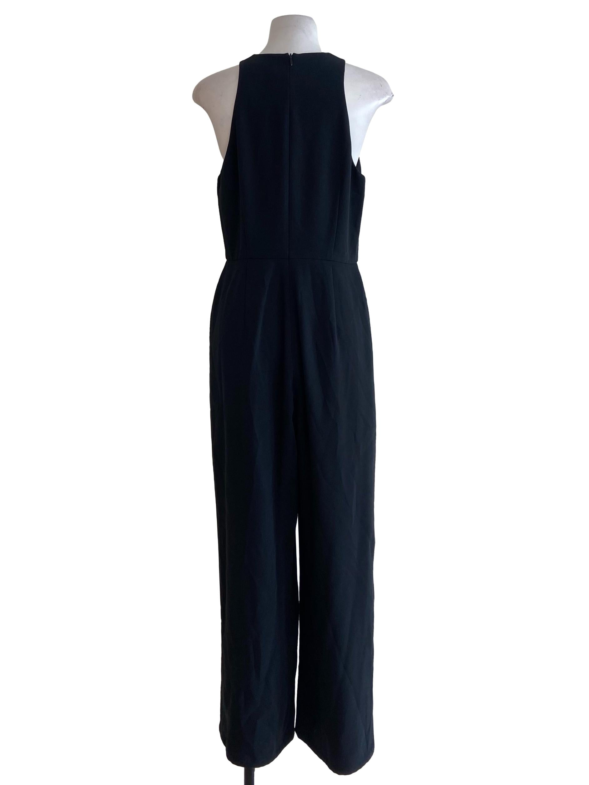 Black Herringbone Halter Neck Long Jumpsuits OSN