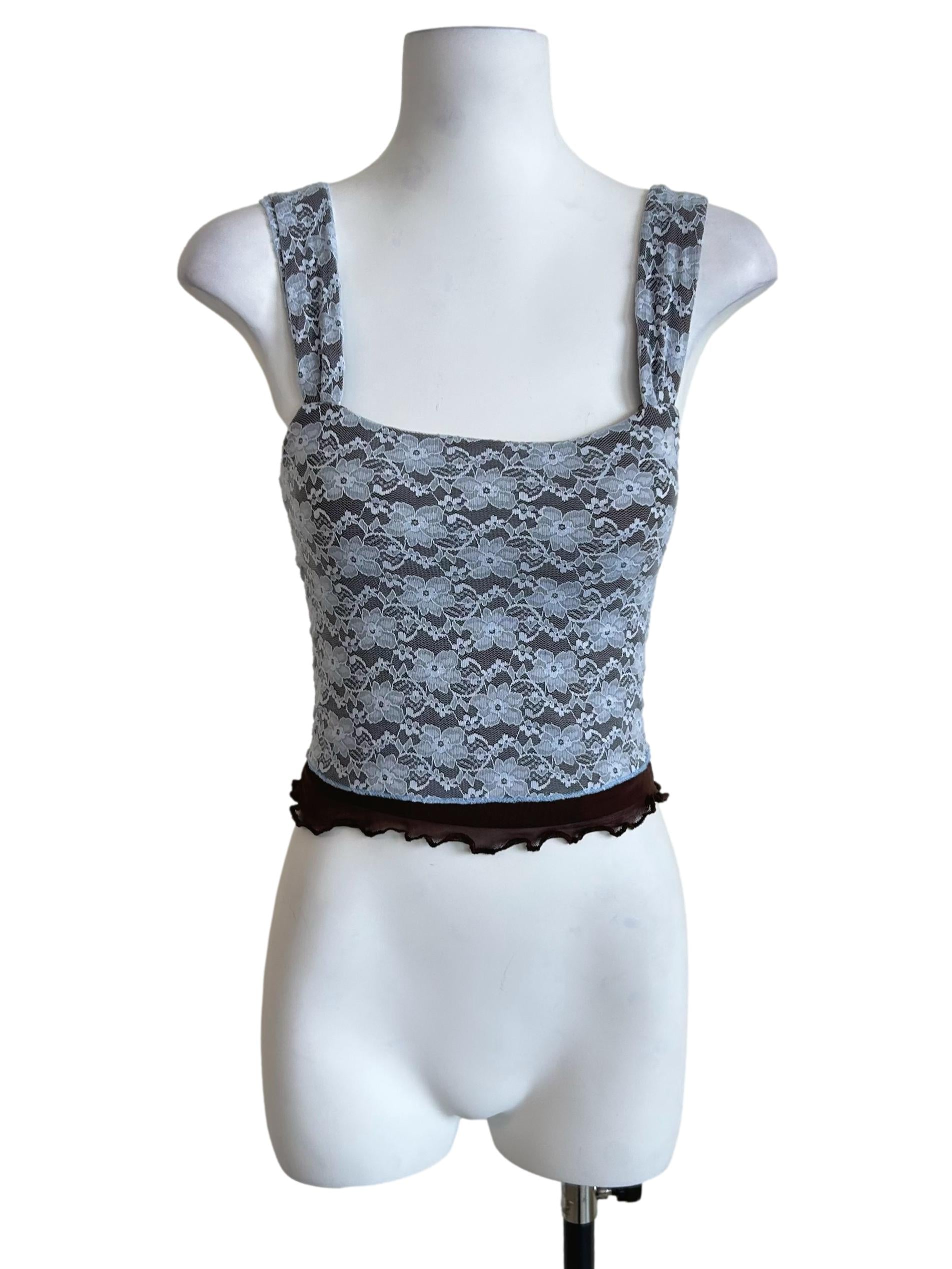 Blue & Brown Floral Lace Crop Top