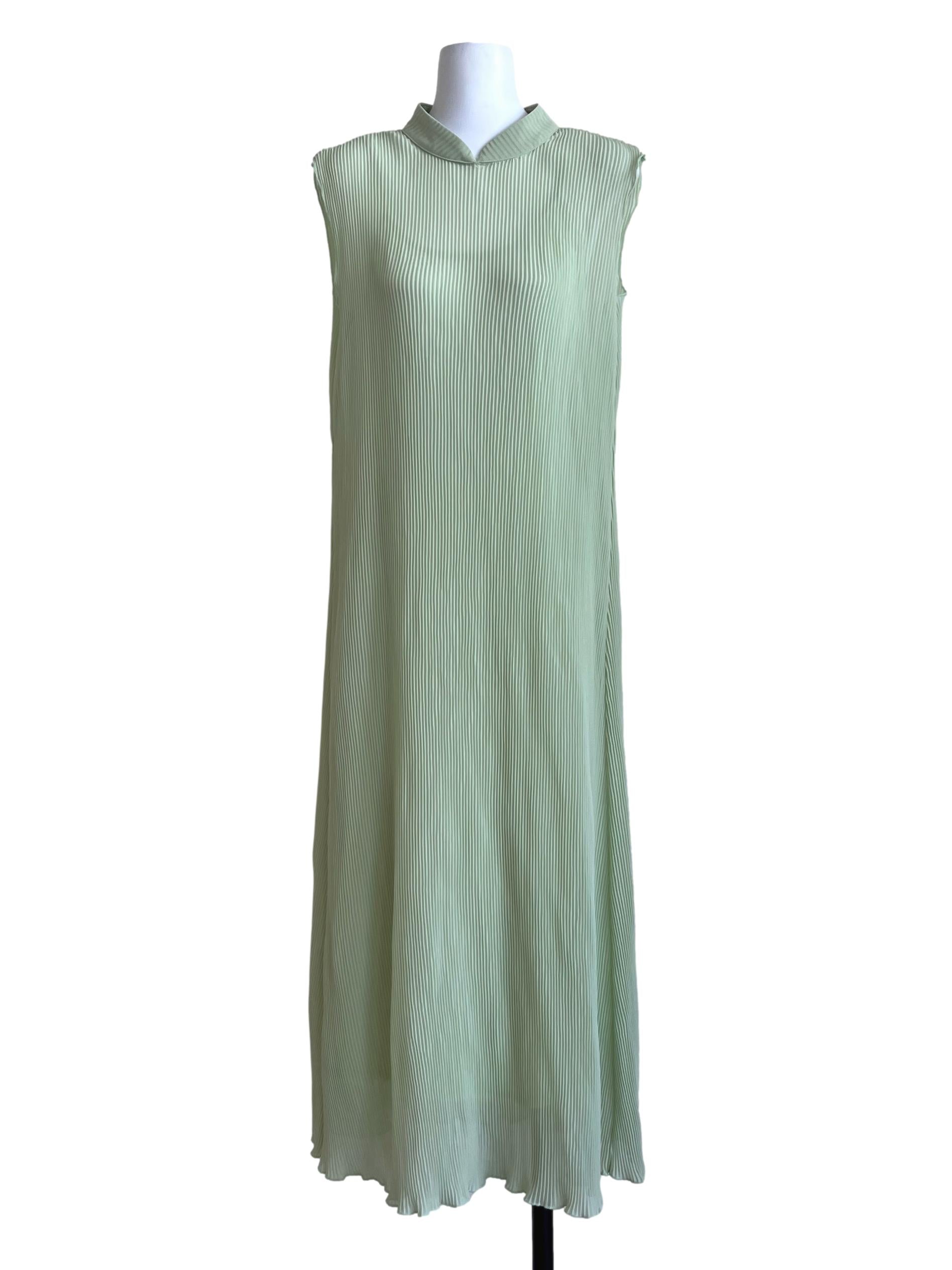 Fern Green Sleeveless Pleated Dress