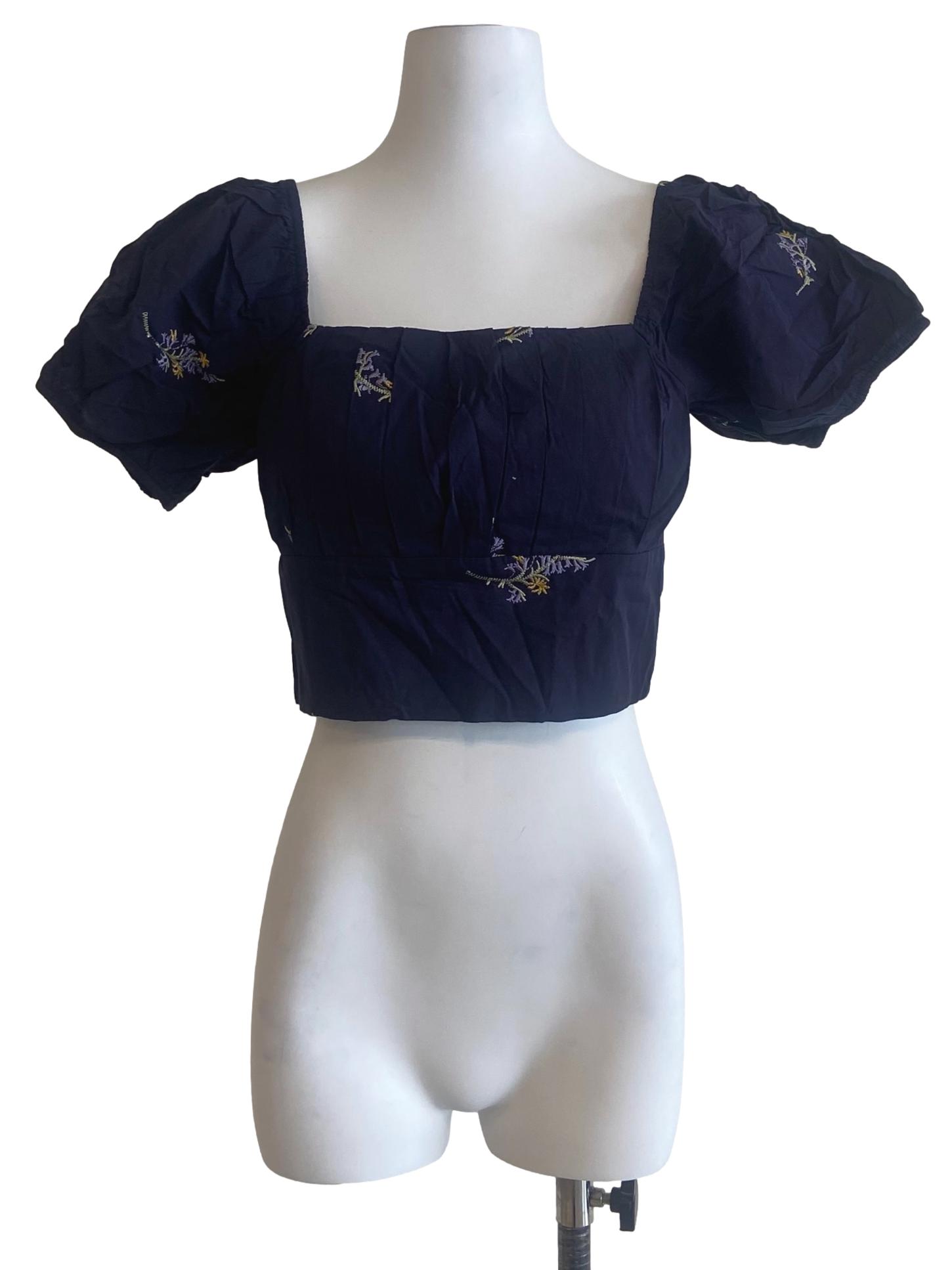 Navy Blue Floral Crop Top