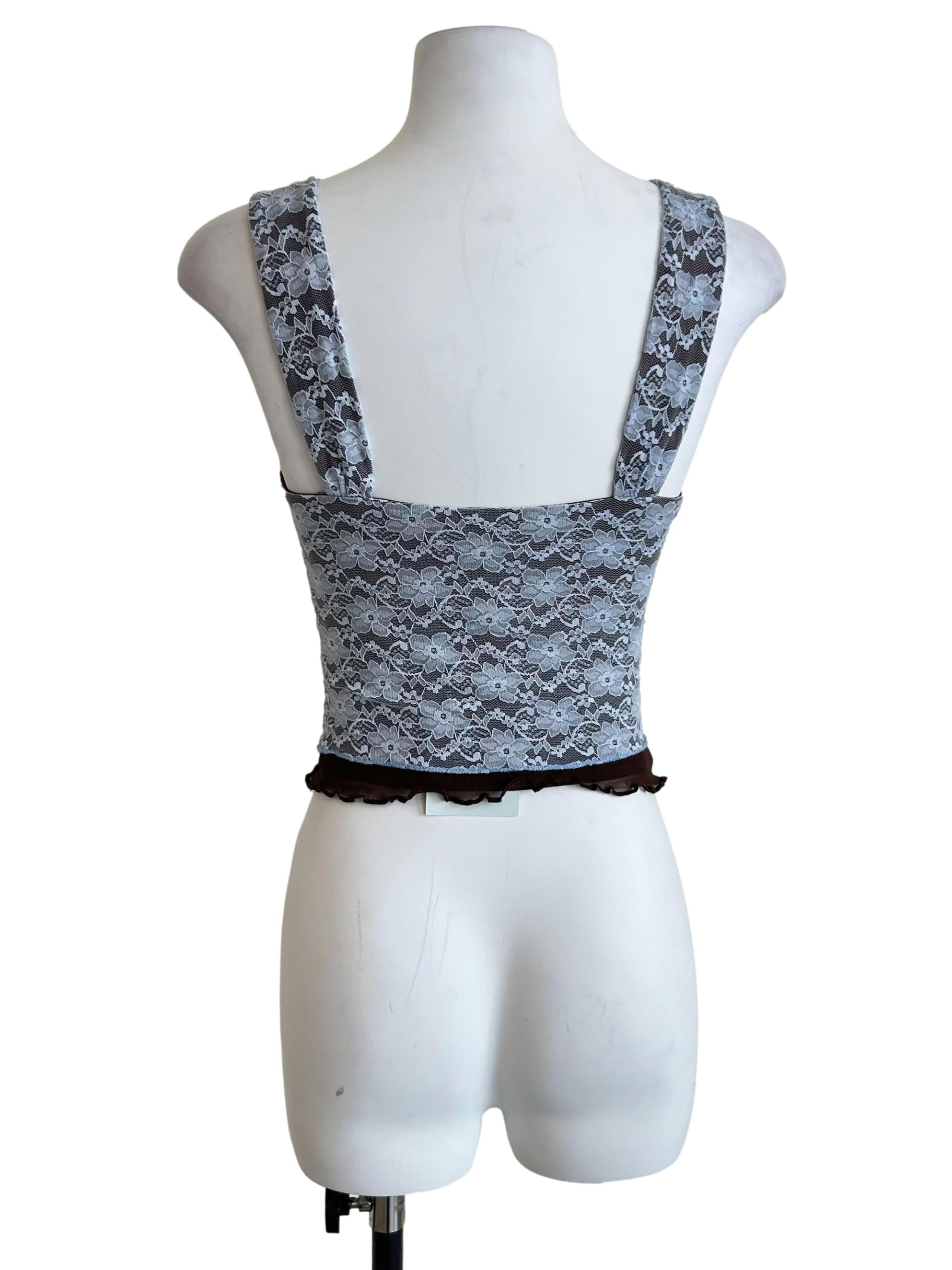 Blue & Brown Floral Lace Crop Top