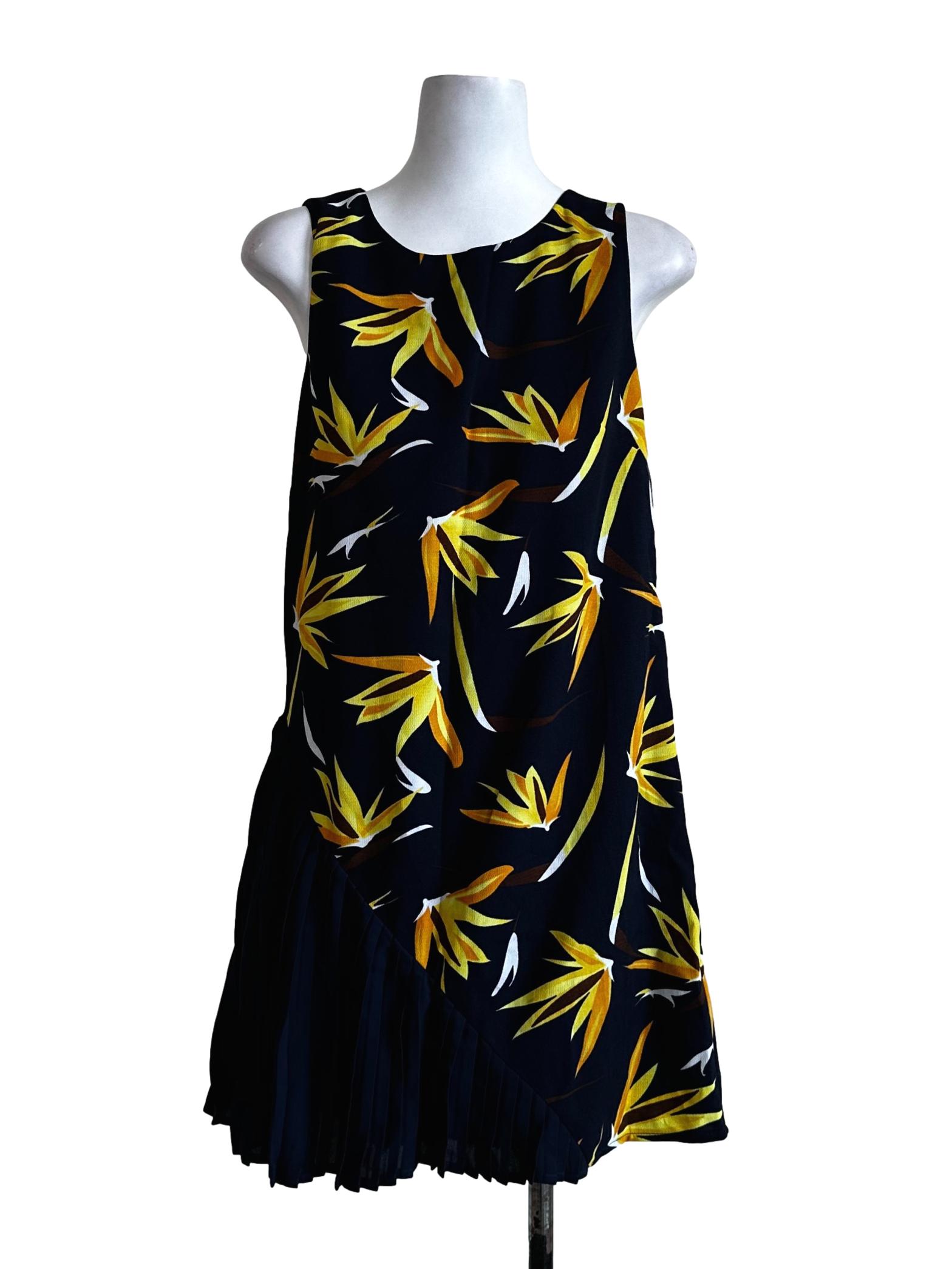 Navy Blue Floral Pattern Mini Dress