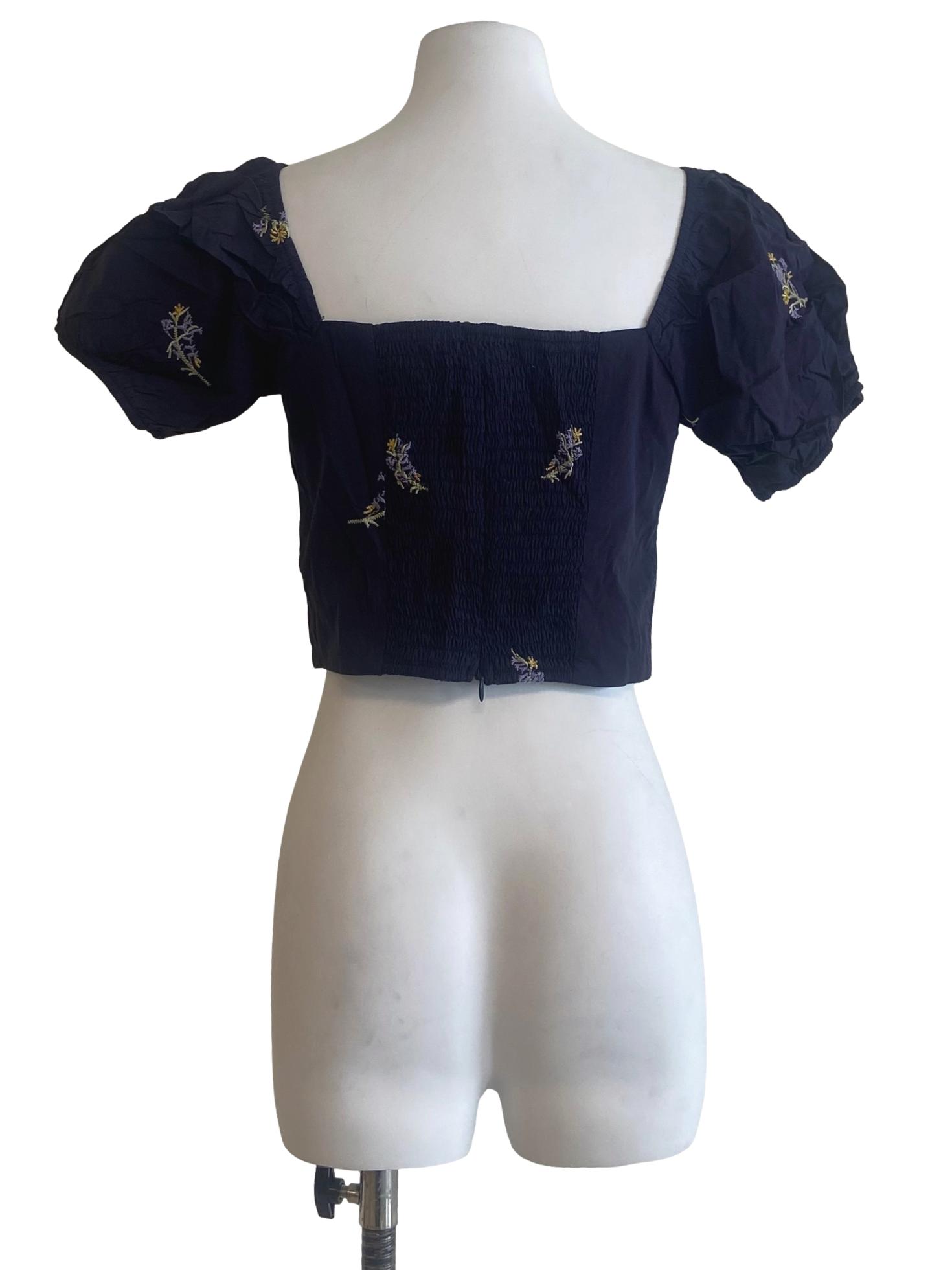Navy Blue Floral Crop Top