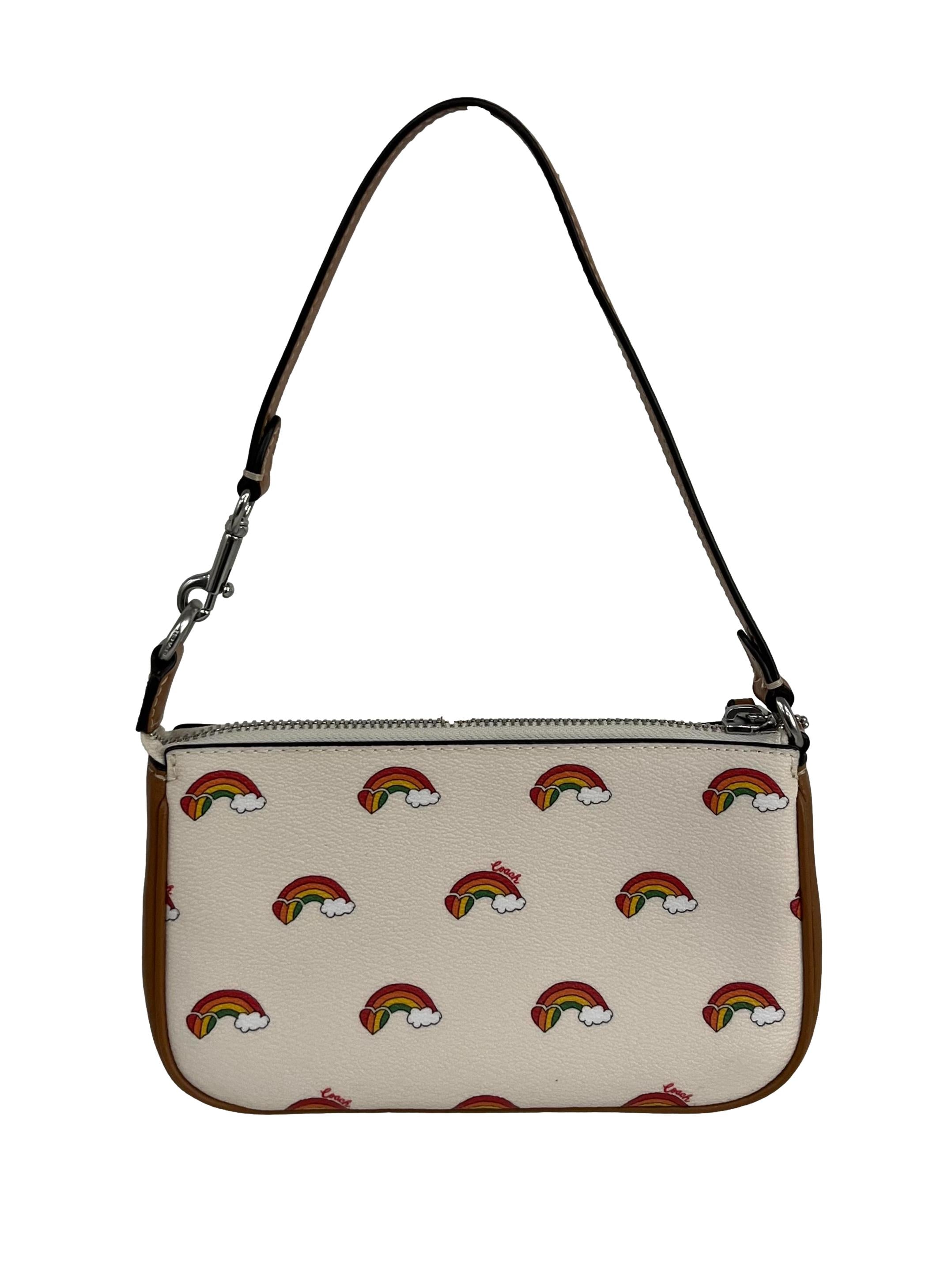 White Leather Rainbow Print Clutch CSN