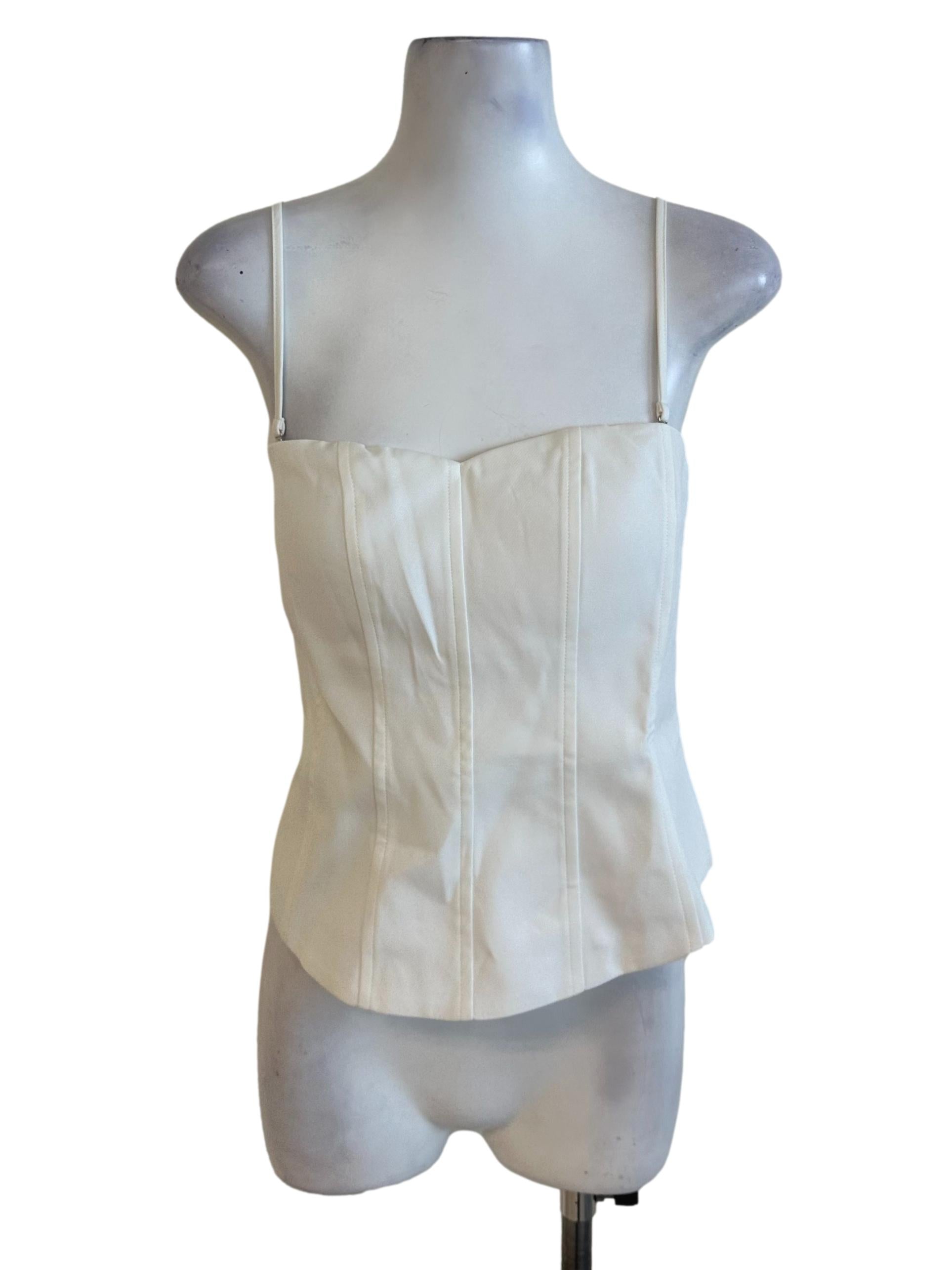 Pearl White Panel Square Neck Fitted Top