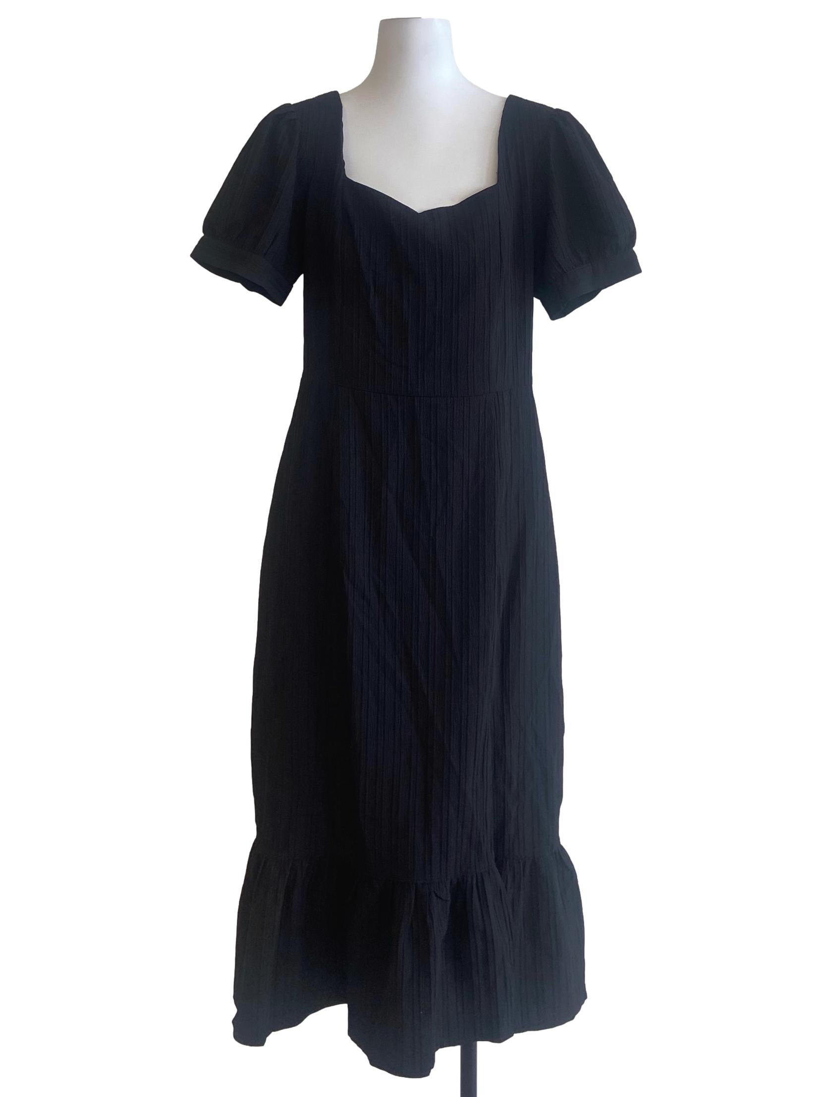 Black Square Neck Drop Waist Empire Dress