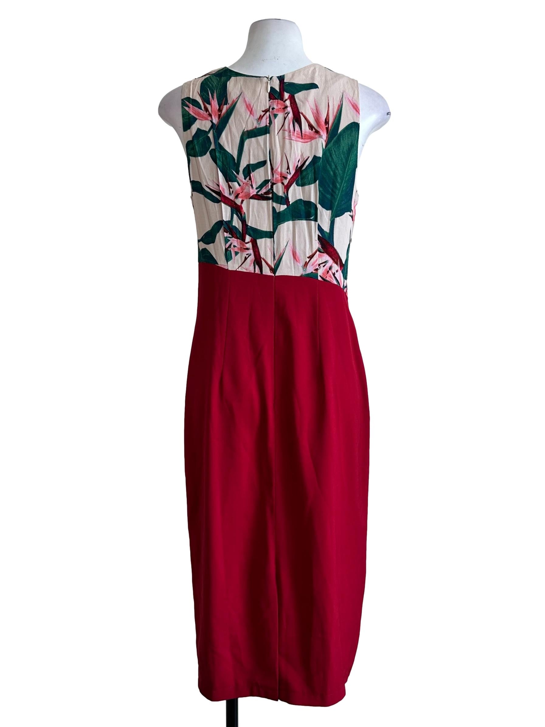 Red Floral Pattern Sheath Dress