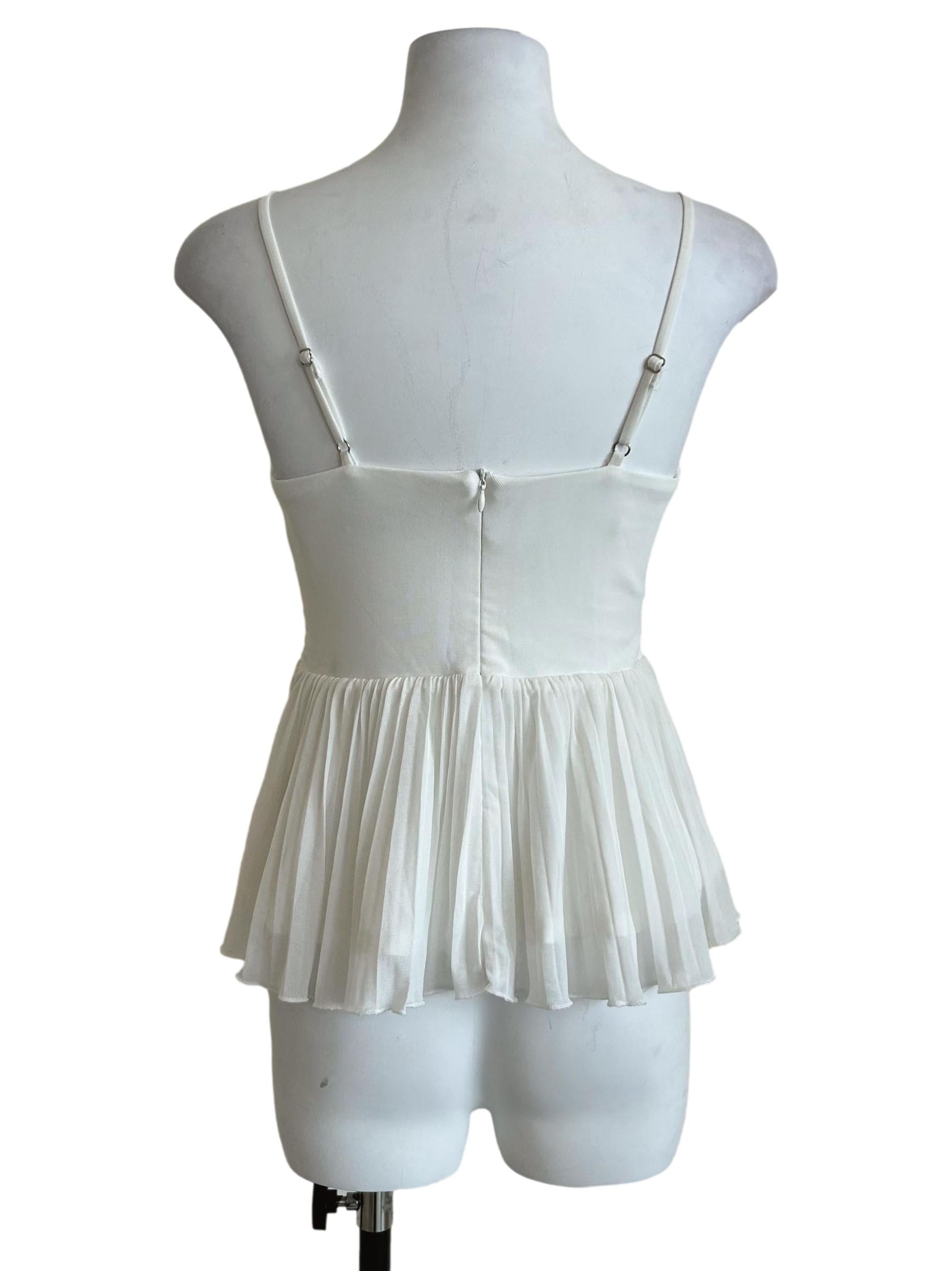 White Ruched Chiffon Peplum Top