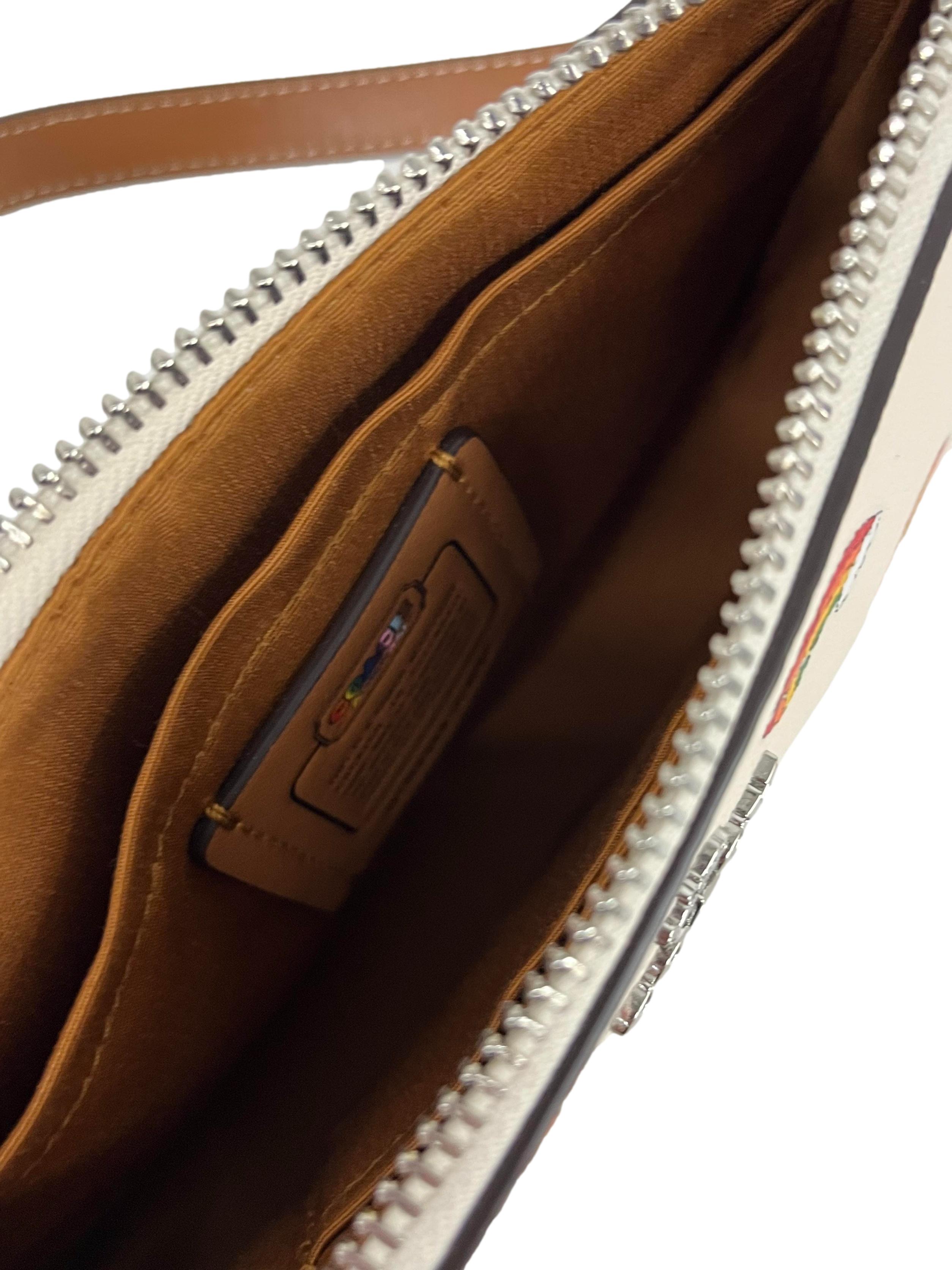 White Leather Rainbow Print Clutch CSN