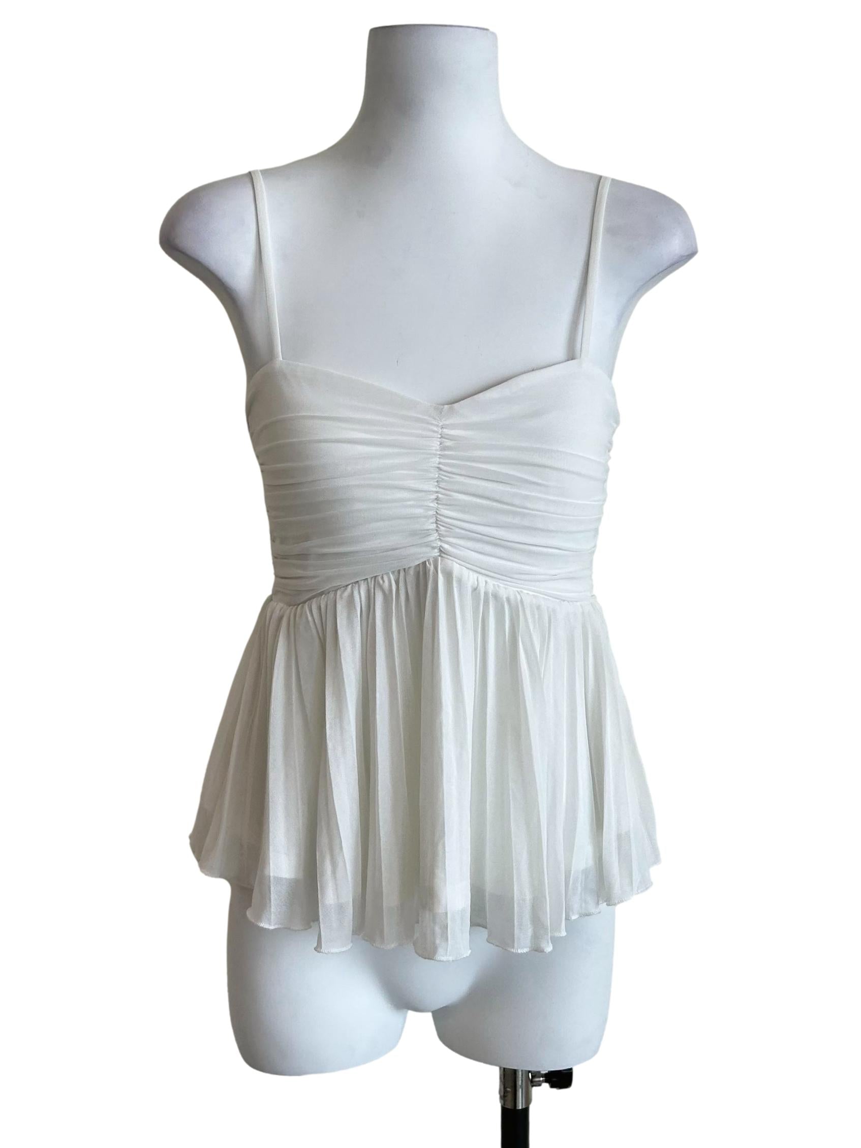 White Ruched Chiffon Peplum Top