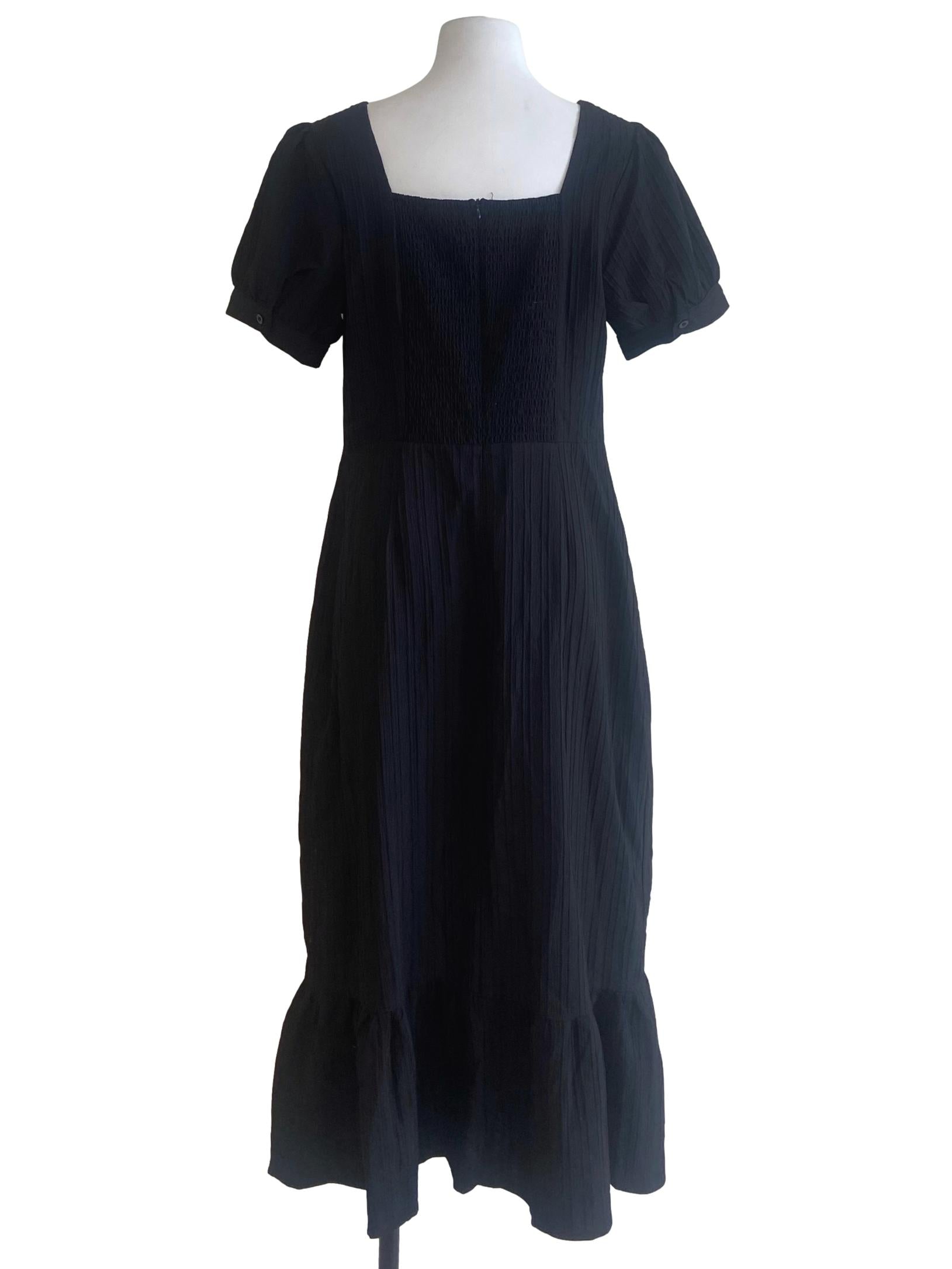 Black Square Neck Drop Waist Empire Dress