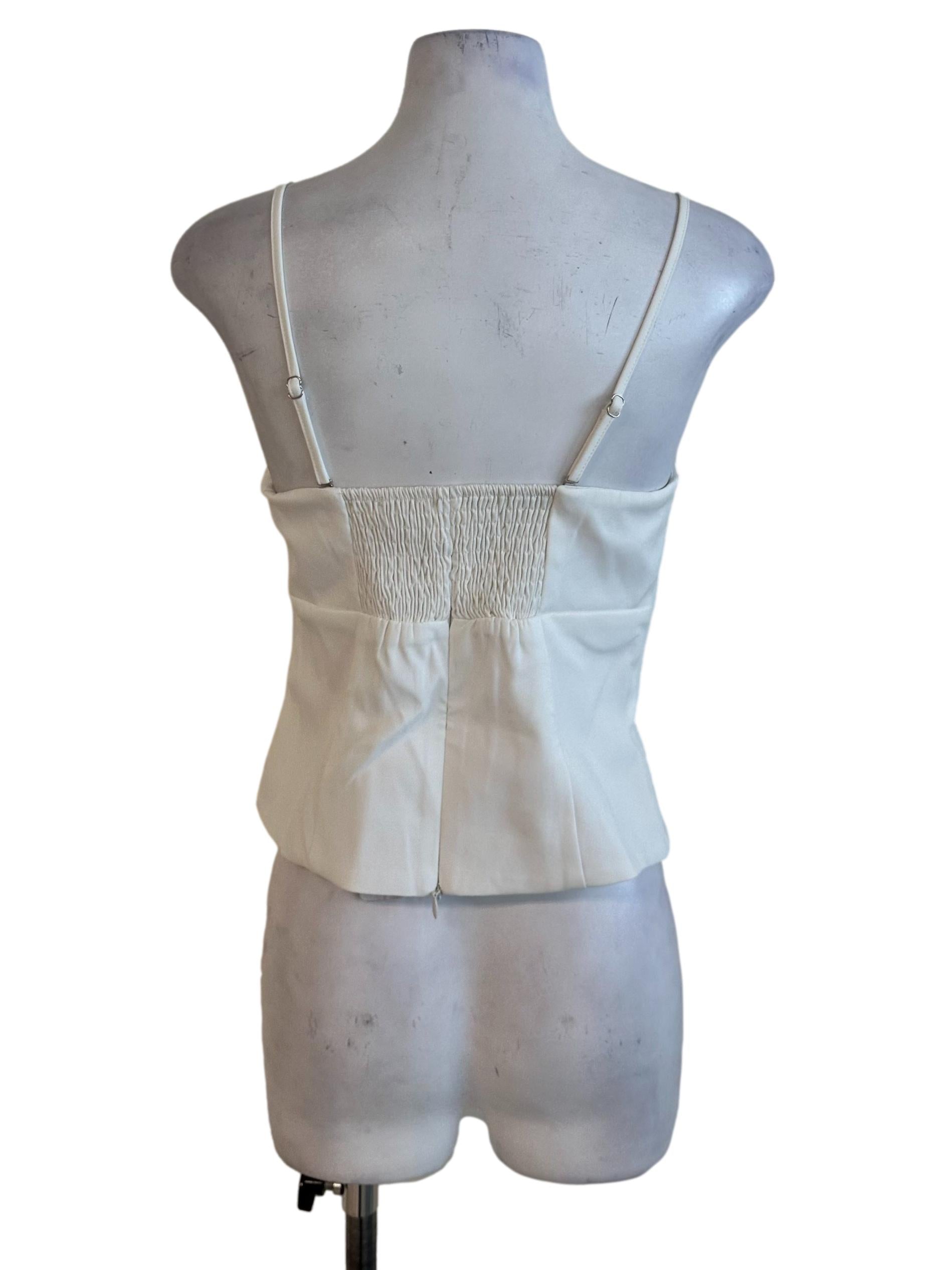 Pearl White Panel Square Neck Fitted Top
