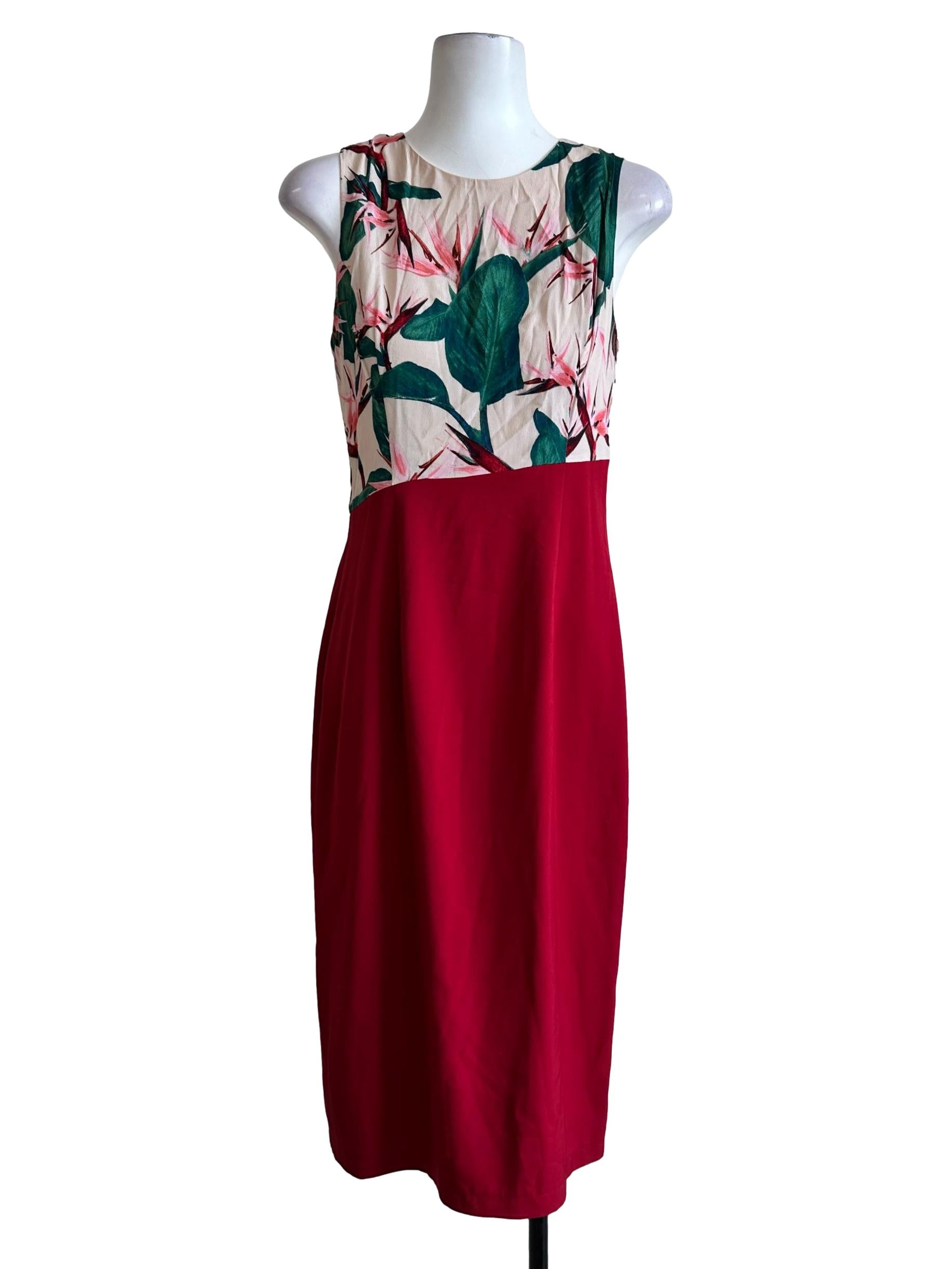 Red Floral Pattern Sheath Dress